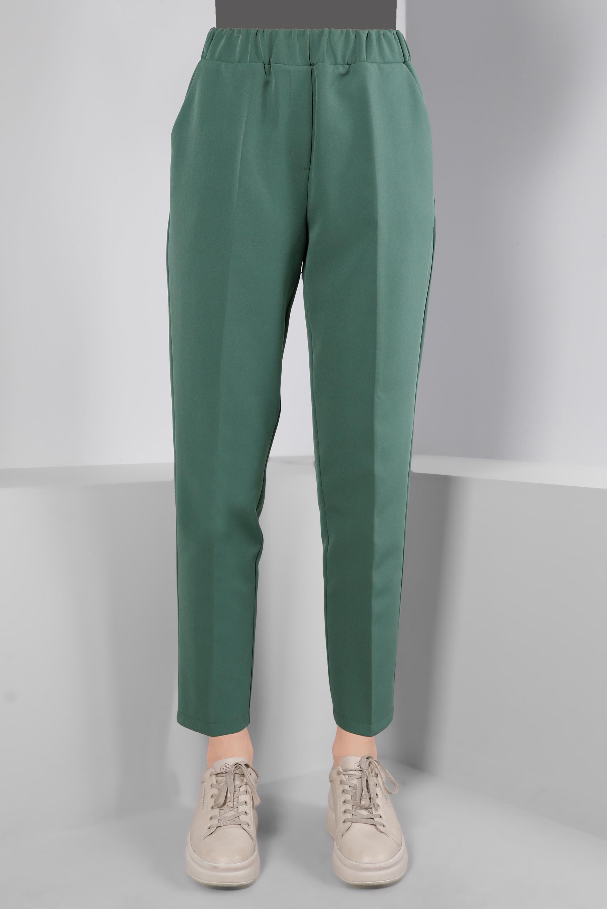 Tesettür giyim YEŞİL BELİ LASTİKLİ CEPLİ PANTOLON 70452