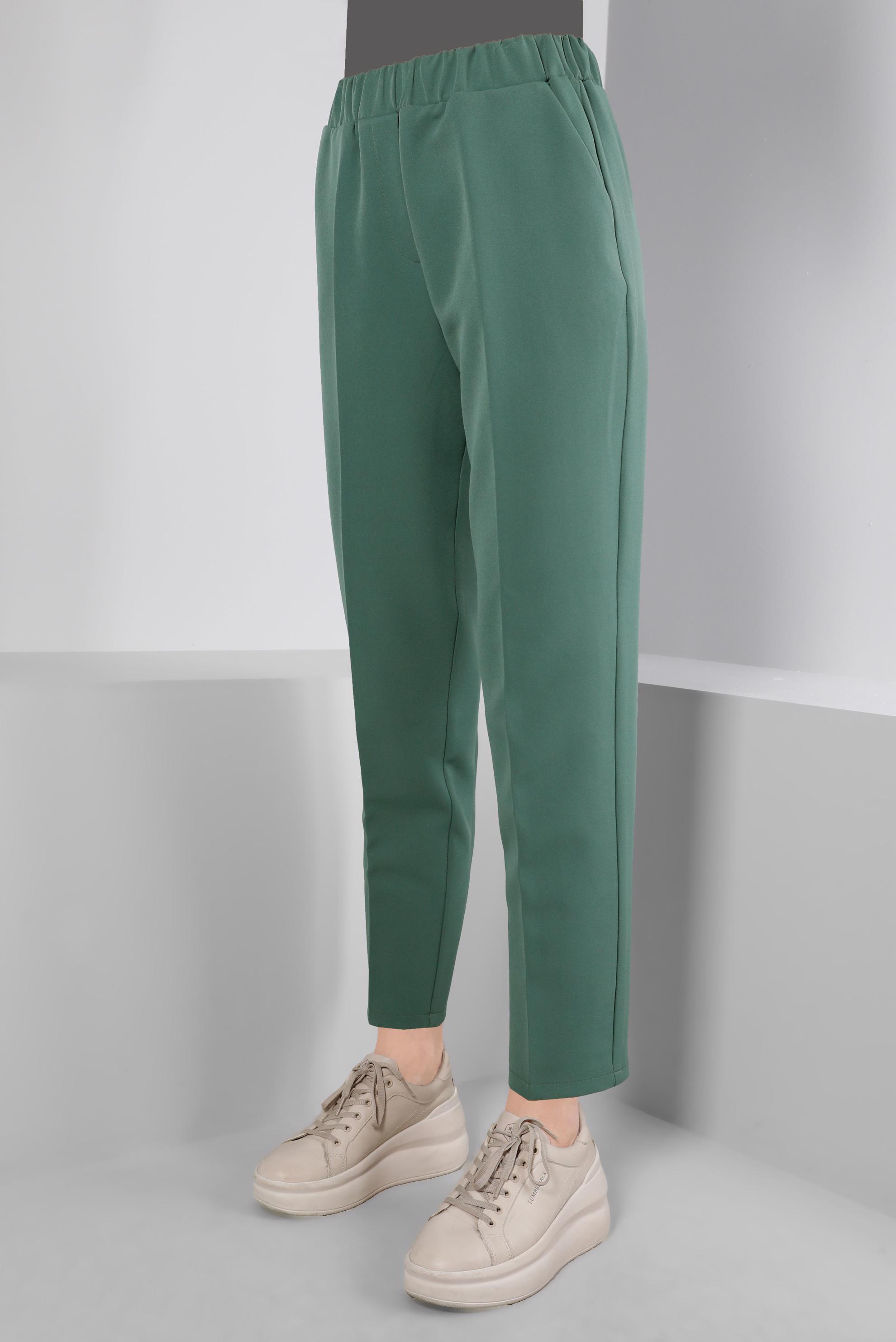 Tesettür giyim YEŞİL BELİ LASTİKLİ CEPLİ PANTOLON 70452