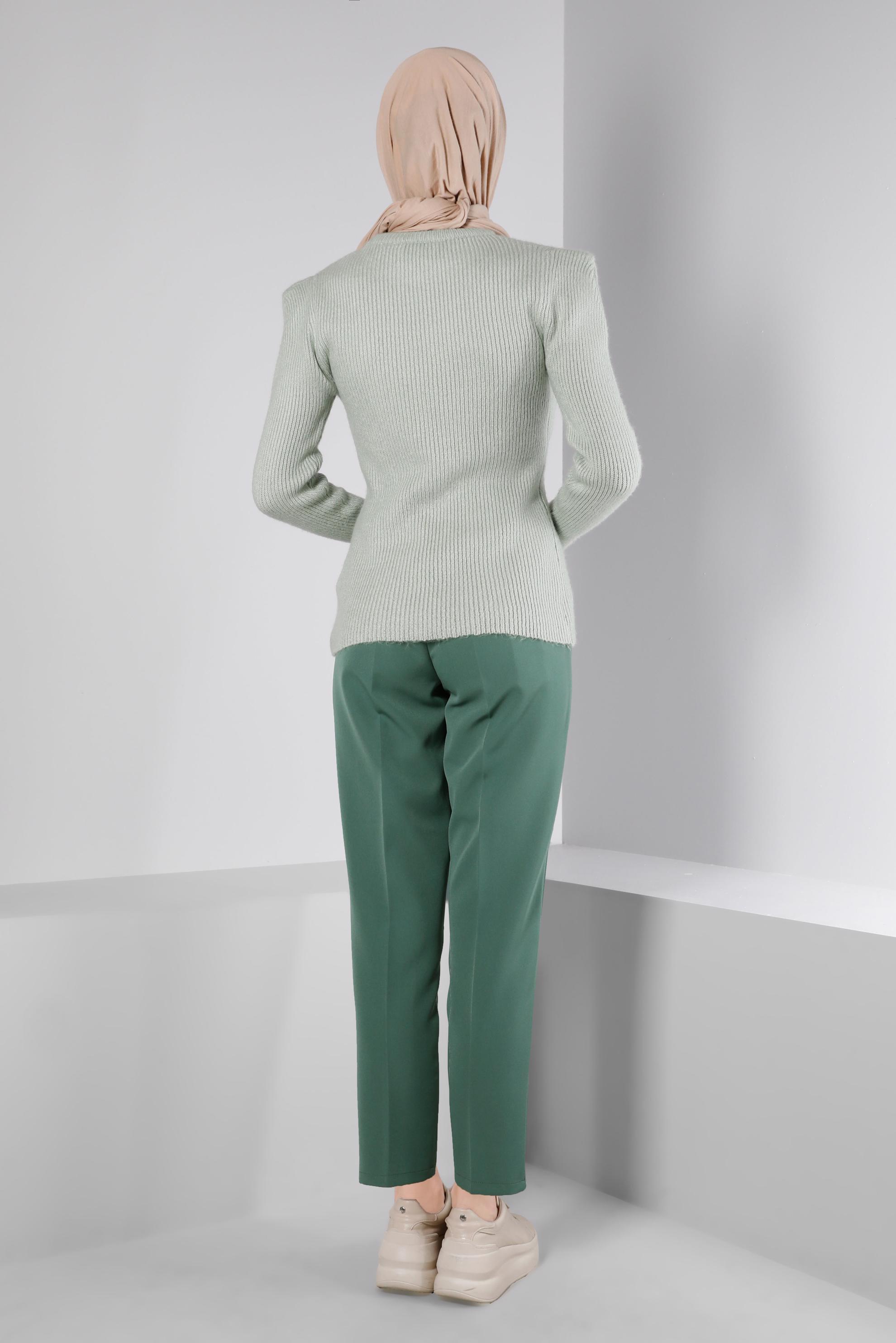 Tesettür giyim YEŞİL BELİ LASTİKLİ CEPLİ PANTOLON 70452