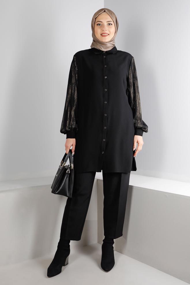 Vêtements hijab NOIR PANTALON COUPE DROITE À TAILLE ÉLASTIQUE 70453 - ALVİNA