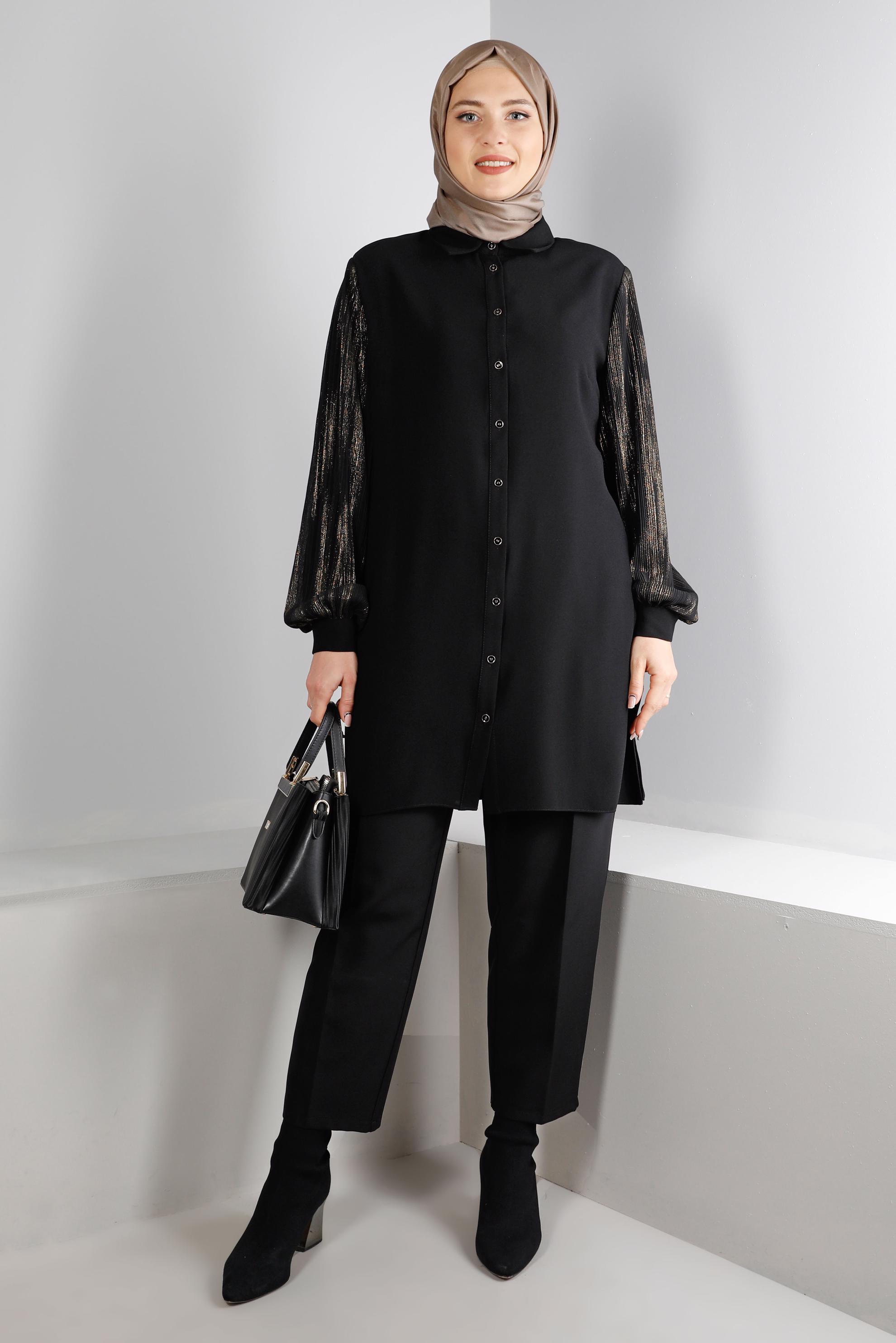 Vêtements hijab NOIR PANTALON COUPE DROITE À TAILLE ÉLASTIQUE 70453