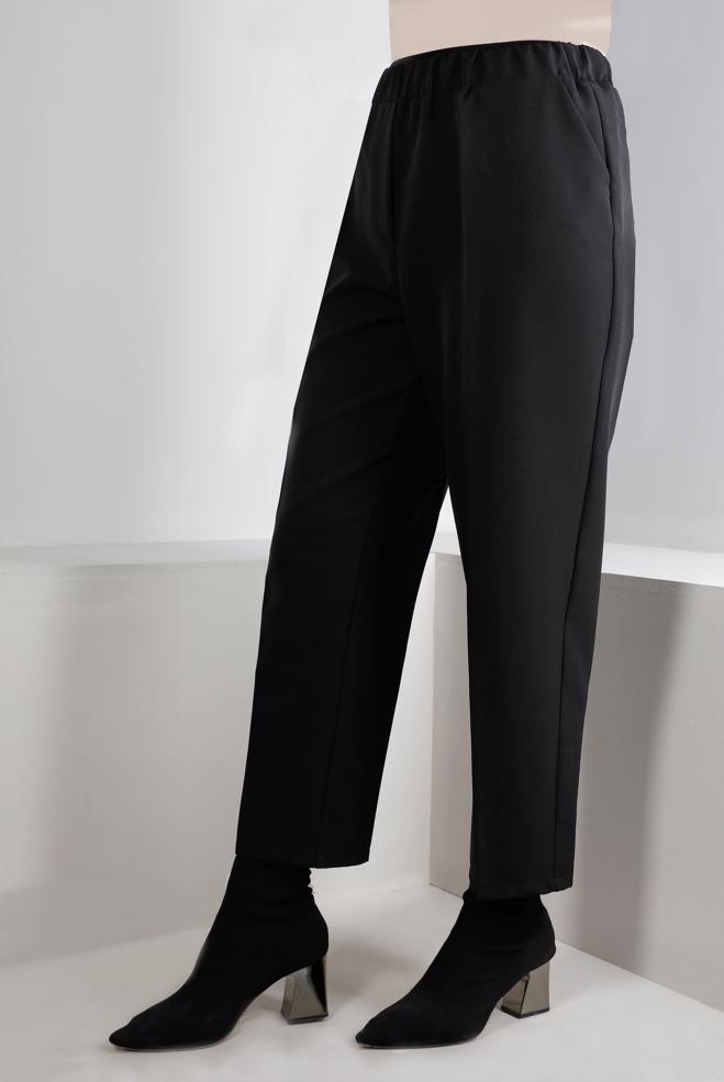 Vêtements hijab NOIR PANTALON COUPE DROITE À TAILLE ÉLASTIQUE 70453 - ALVİNA