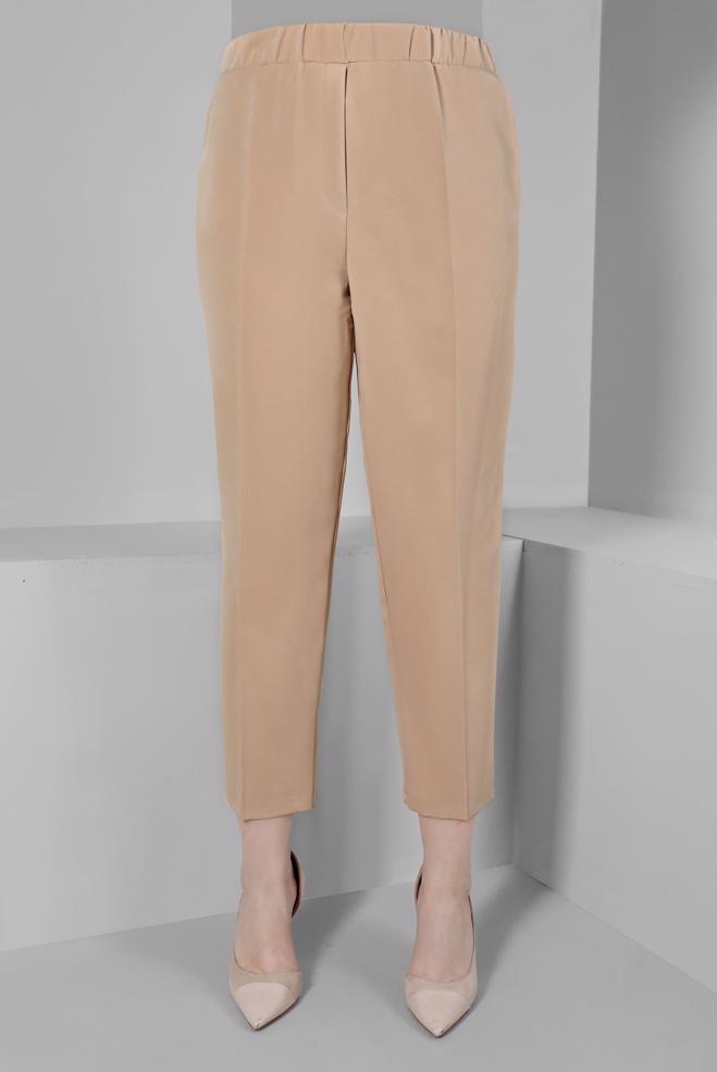 Vêtements hijab BEIGE PANTALON COUPE DROITE À TAILLE ÉLASTIQUE 70453 - ALVİNA