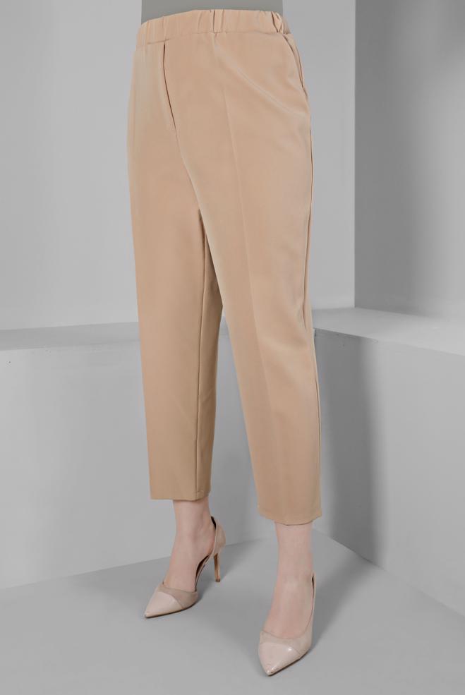 Vêtements hijab BEIGE PANTALON COUPE DROITE À TAILLE ÉLASTIQUE 70453 - ALVİNA