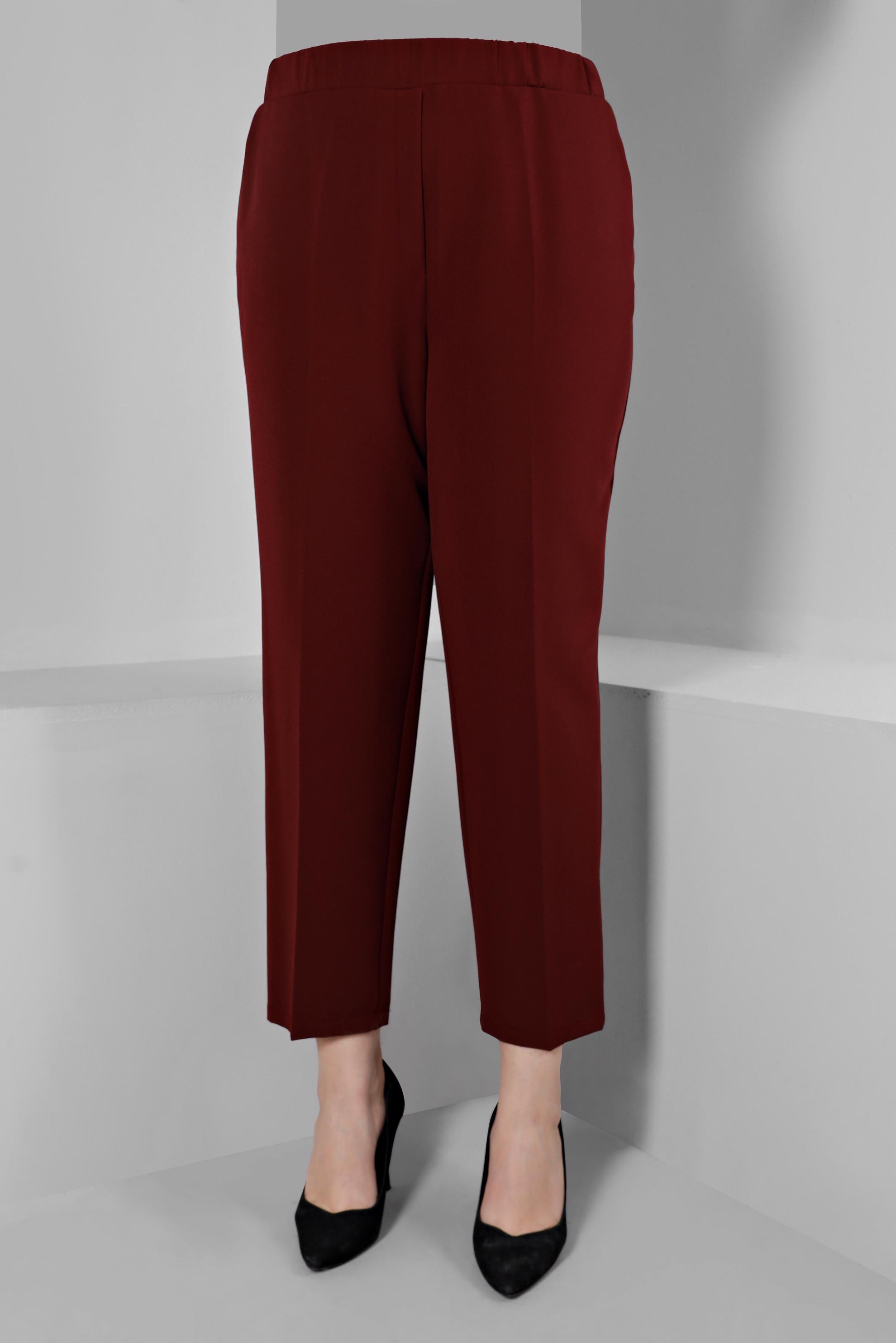 Hijab clothing CLARET RED ELASTIC WAIST STRAIGHT CUT TROUSERS 70453