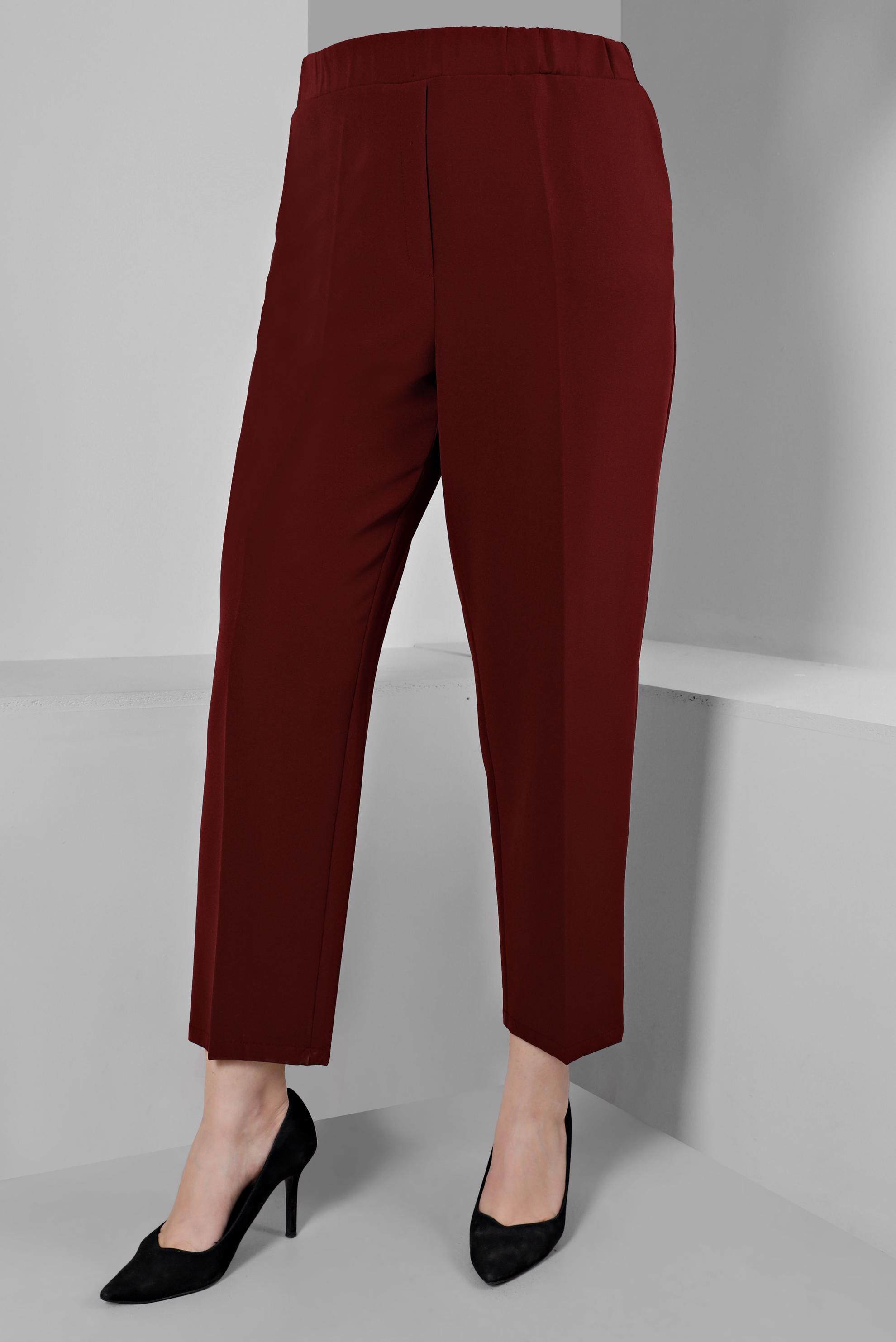 Hijab clothing CLARET RED ELASTIC WAIST STRAIGHT CUT TROUSERS 70453