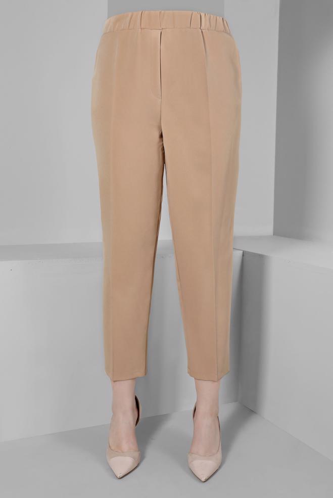 Vêtements hijab BEIGE PANTALON COUPE DROITE À TAILLE ÉLASTIQUE 70453 - ALVİNA