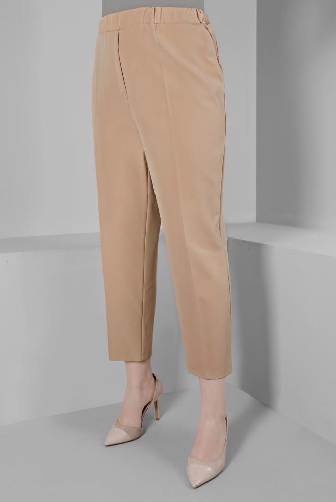 Vêtements hijab BEIGE PANTALON COUPE DROITE À TAILLE ÉLASTIQUE 70453 - ALVİNA