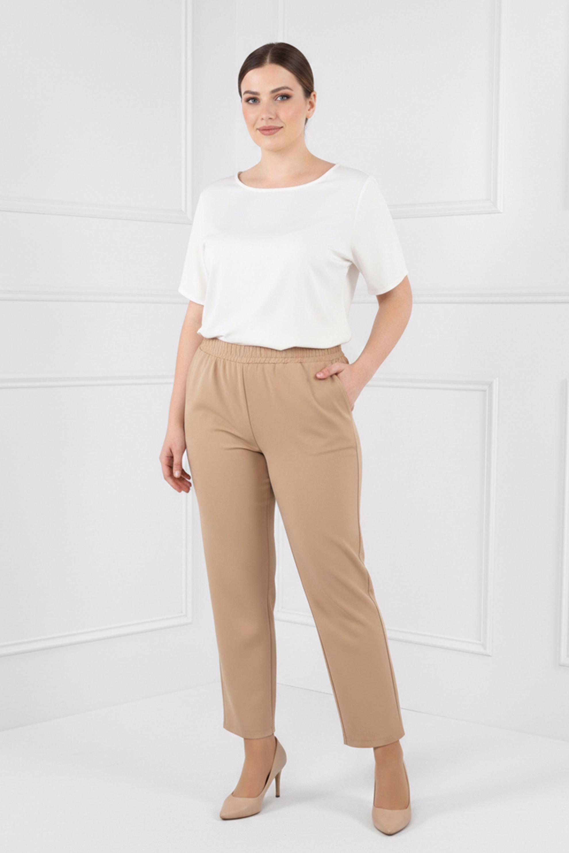 Tesettür giyim BEJ BELİ LASTİKLİ DÜZ KESİM PANTOLON 70453