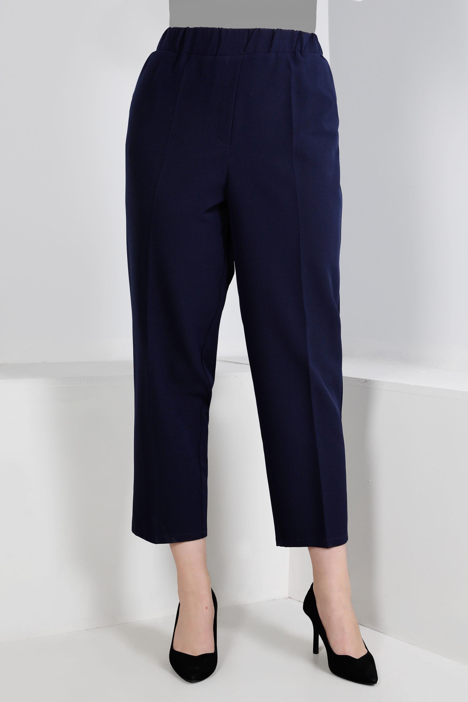 Hijab clothing NAVY BLUE ELASTIC WAIST STRAIGHT CUT TROUSERS 70453