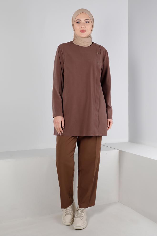 Vêtements hijab VISON PANTALON COUPE DROITE À TAILLE ÉLASTIQUE 70453 - ALVİNA