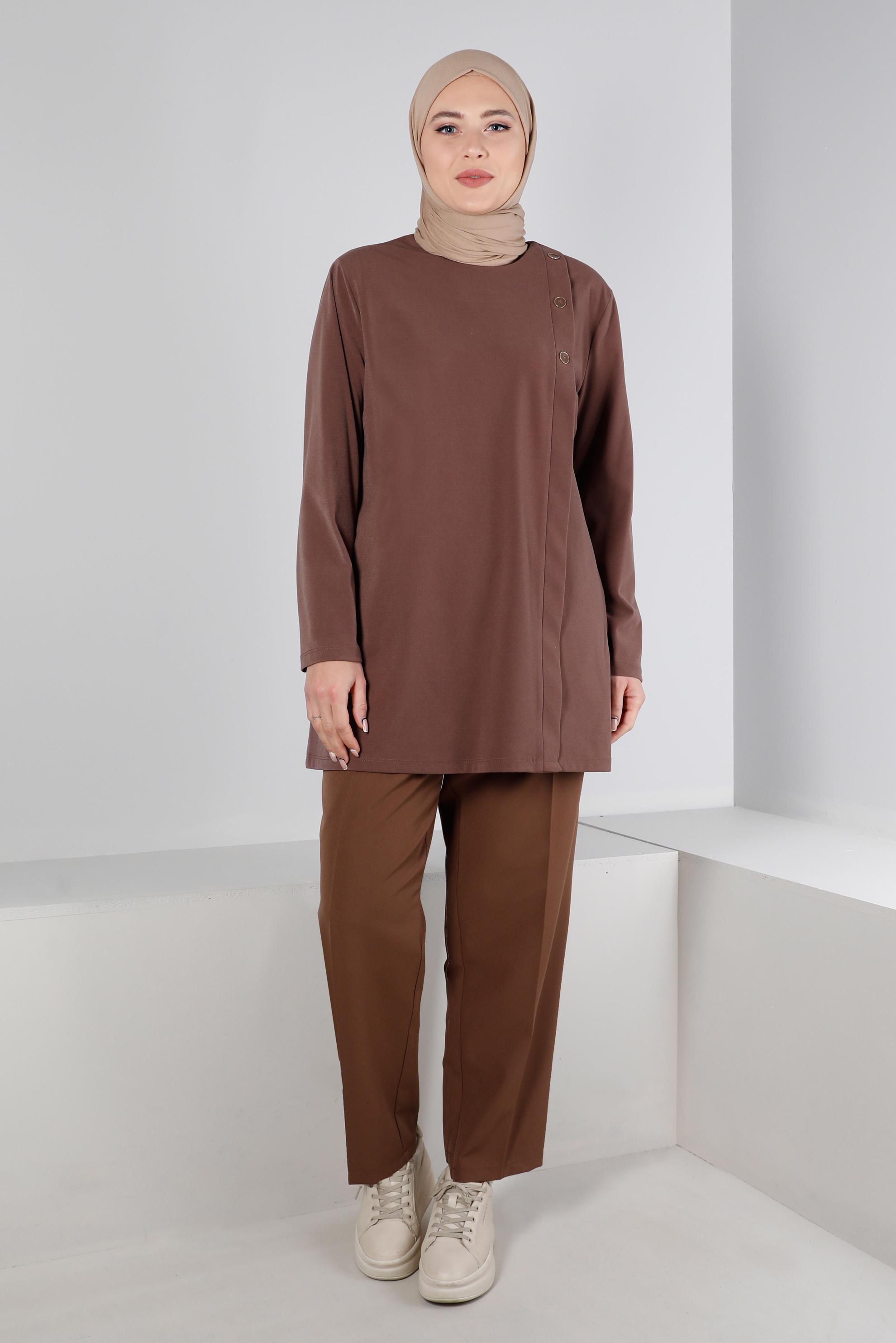 Tesettür giyim VİZON BELİ LASTİKLİ DÜZ KESİM PANTOLON 70453