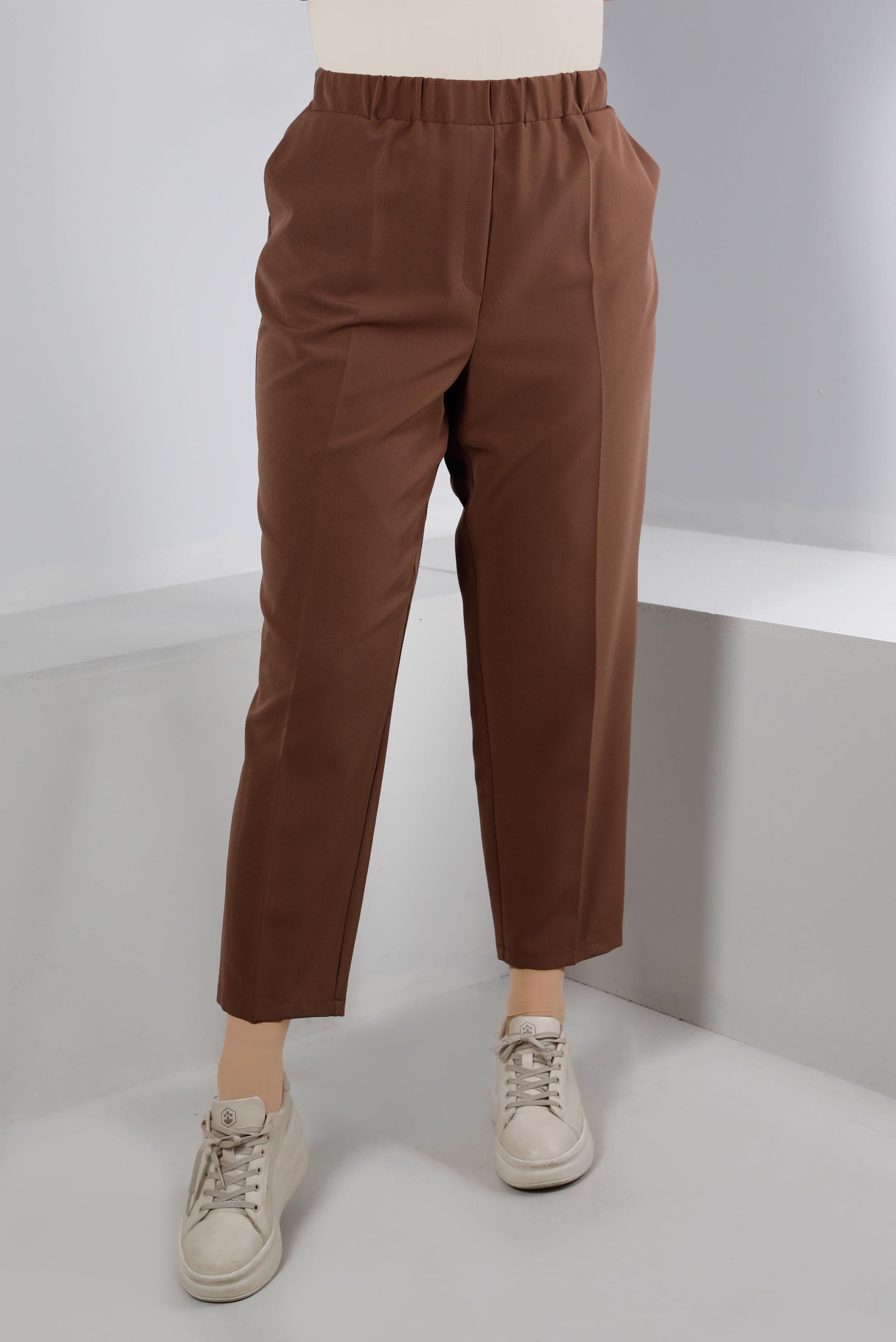 Tesettür giyim VİZON BELİ LASTİKLİ DÜZ KESİM PANTOLON 70453