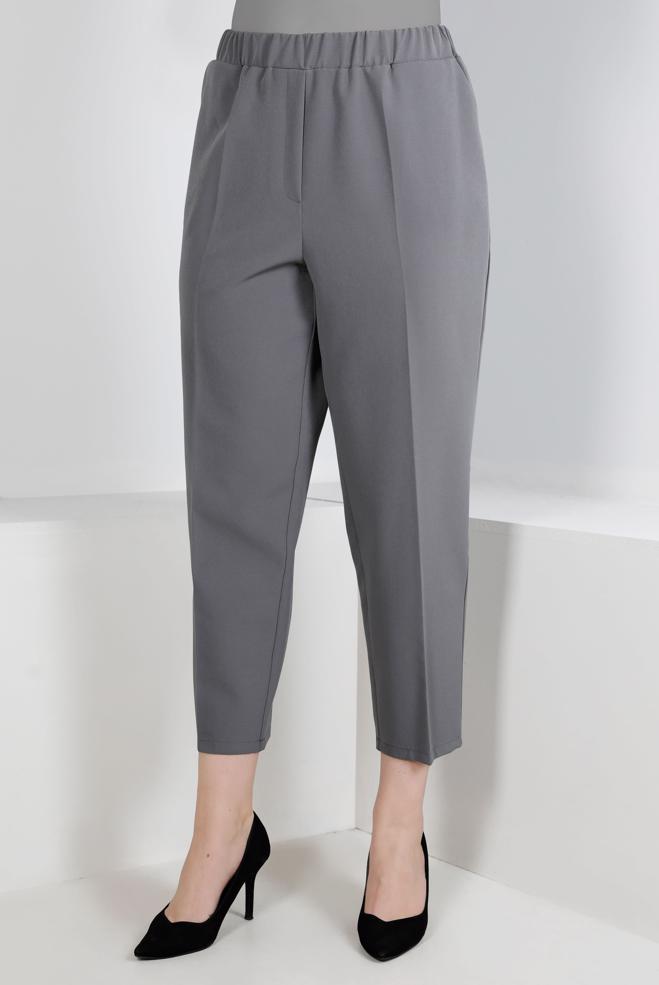 Vêtements hijab GRIS PANTALON COUPE DROITE À TAILLE ÉLASTIQUE 70453 - ALVİNA