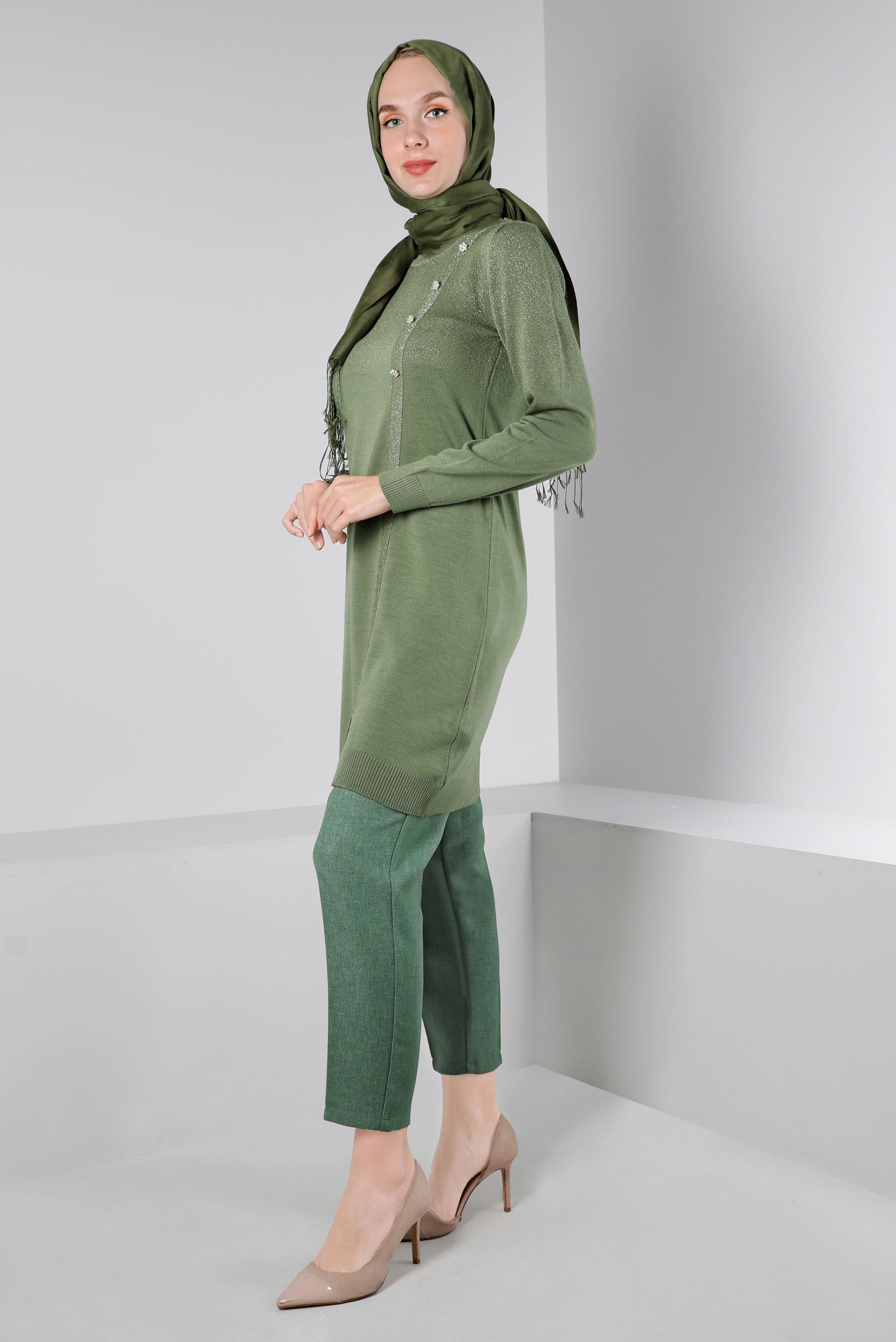 Tesettür giyim HAKİ BELİ LASTİKLİ KLASİK KESİM PANTOLON 70454 