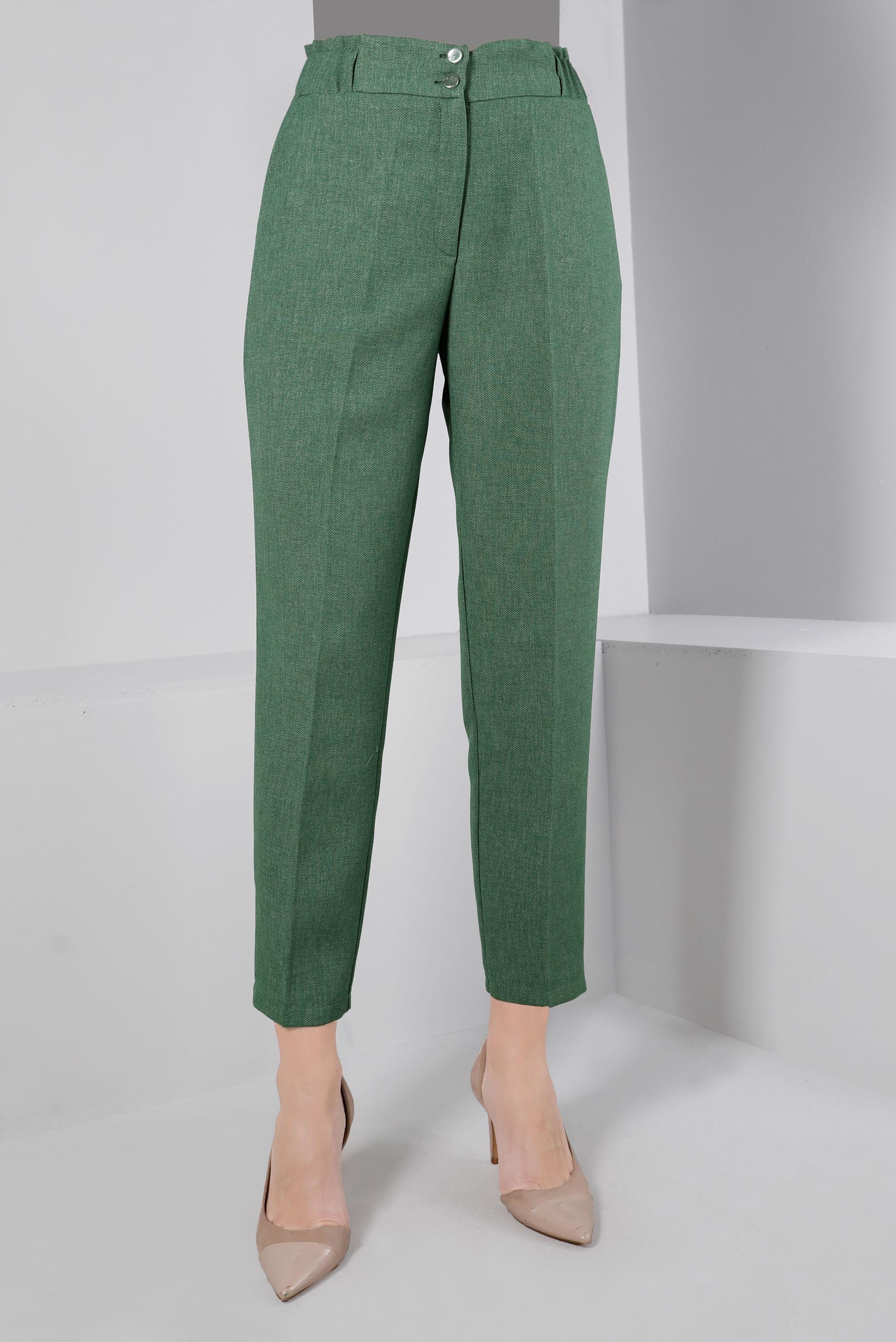 Tesettür giyim HAKİ BELİ LASTİKLİ KLASİK KESİM PANTOLON 70454 