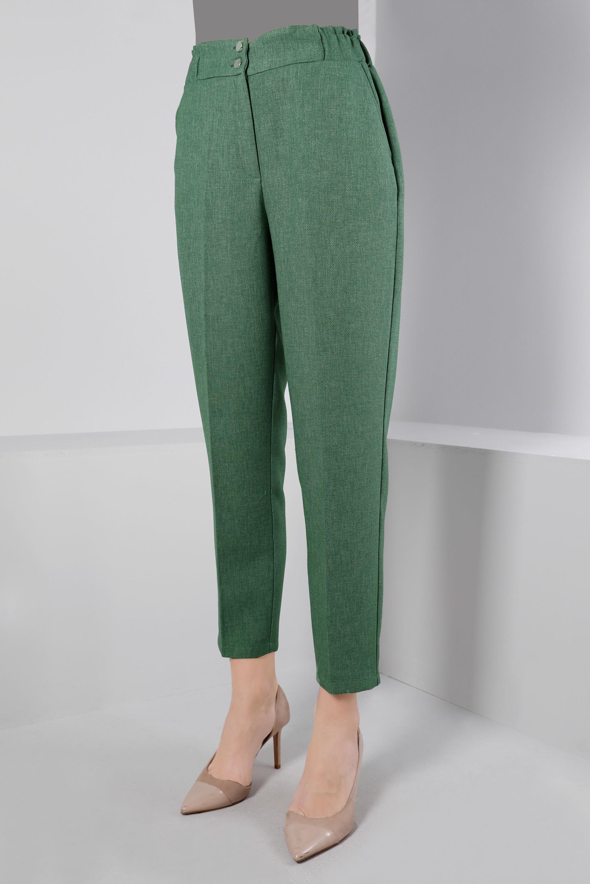 Tesettür giyim HAKİ BELİ LASTİKLİ KLASİK KESİM PANTOLON 70454 