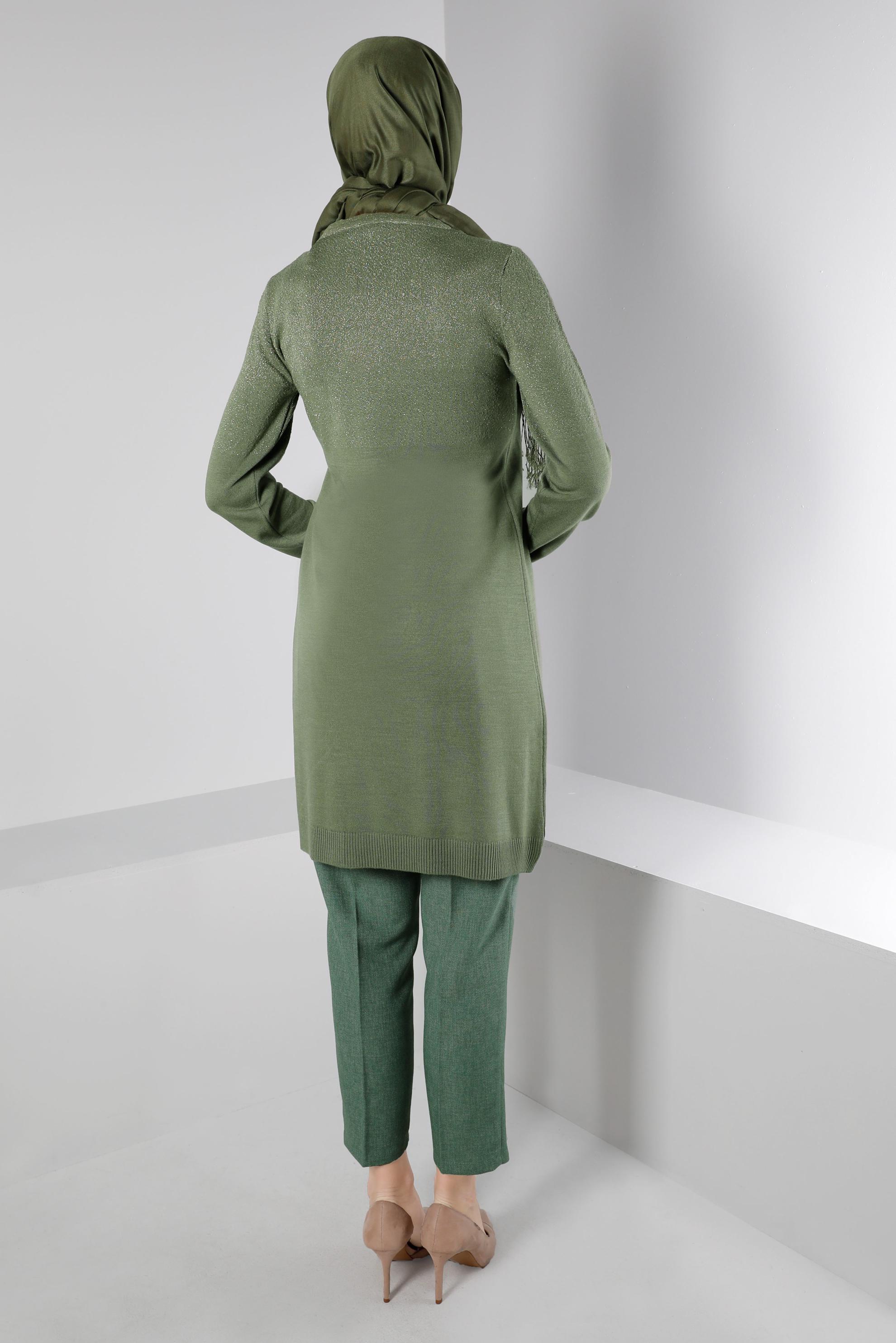 Tesettür giyim HAKİ BELİ LASTİKLİ KLASİK KESİM PANTOLON 70454 