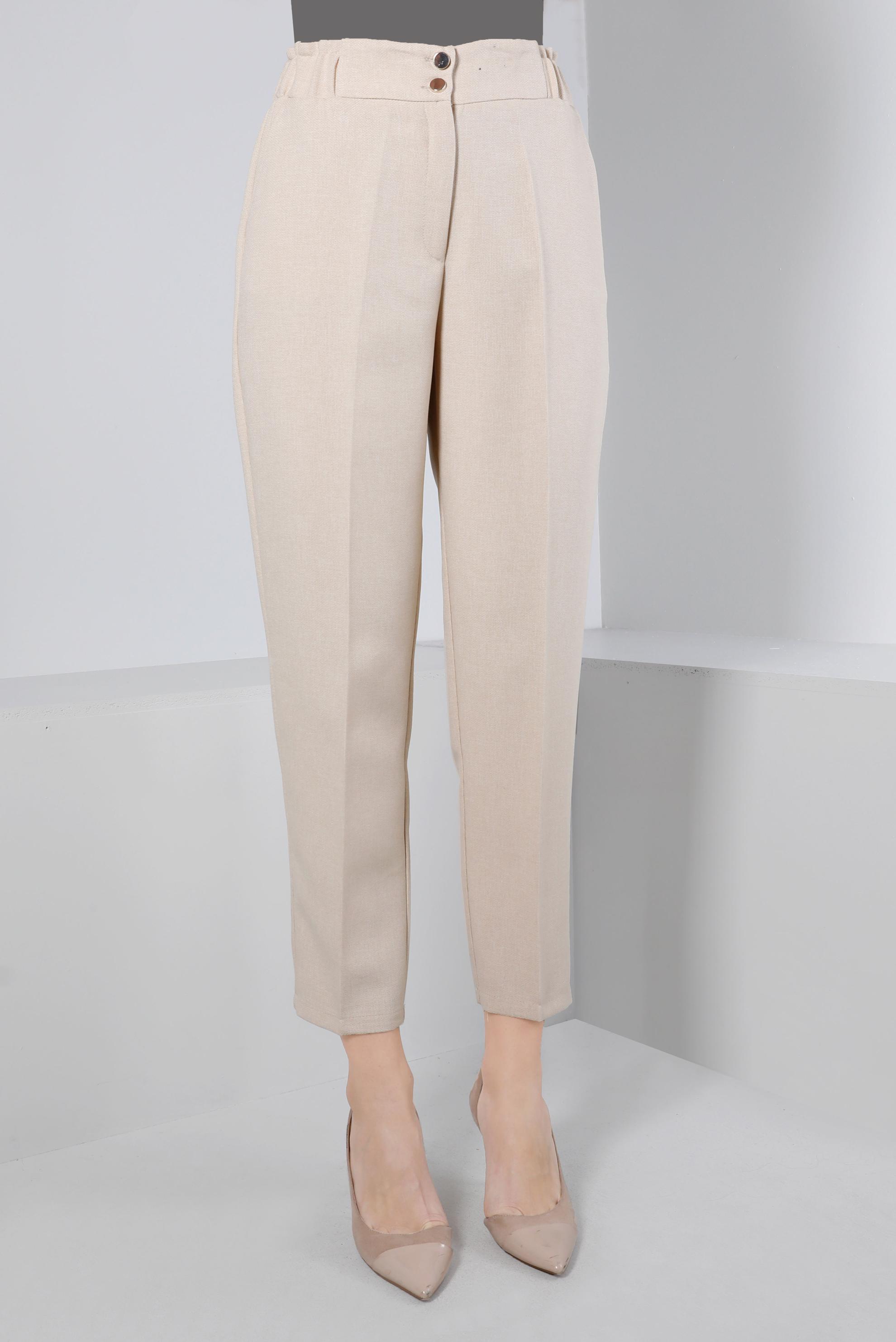 Tesettür giyim BEJ BELİ LASTİKLİ KLASİK KESİM PANTOLON 70454 