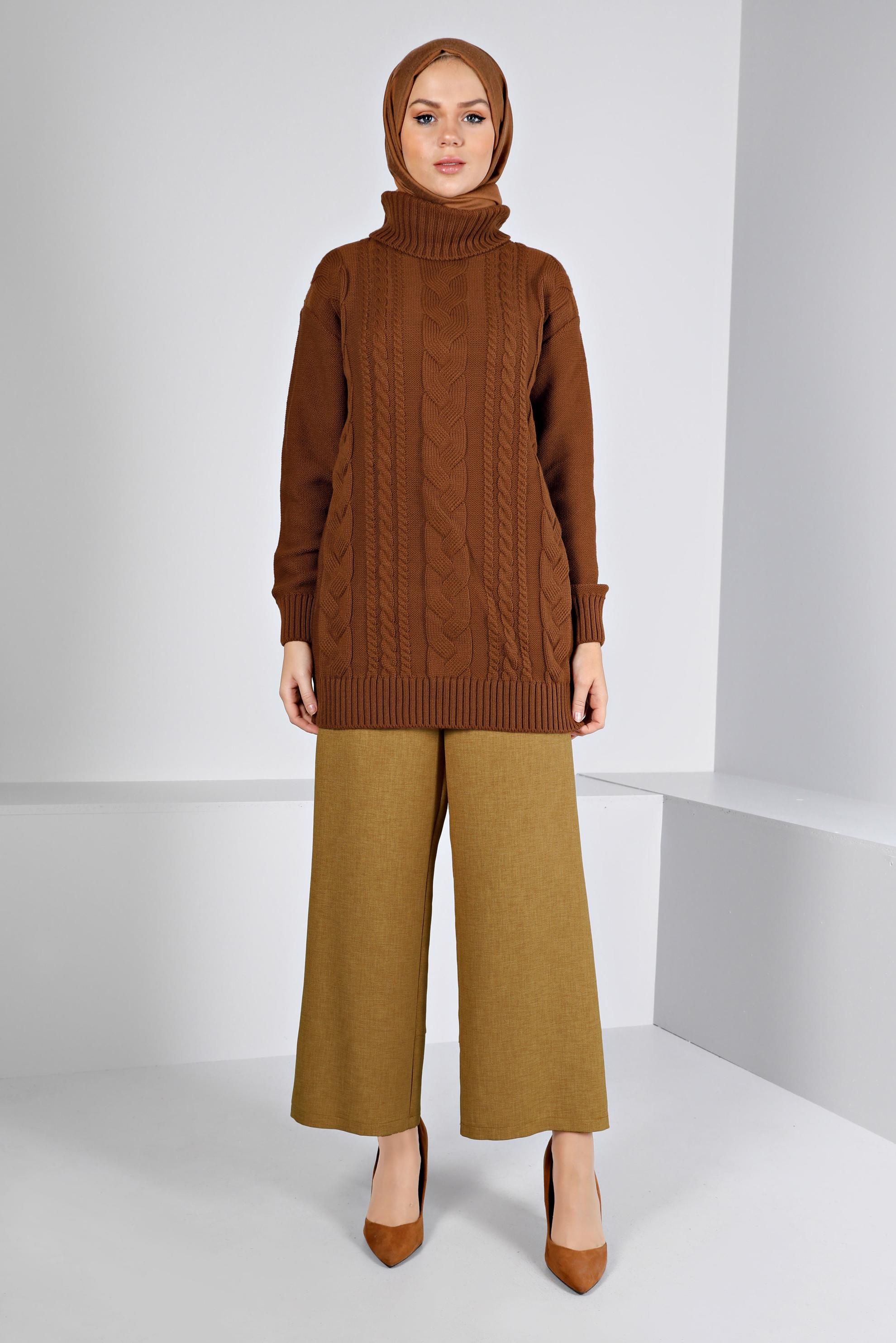 Tesettür giyim SARI GENİŞ PAÇA PANTOLON 70456