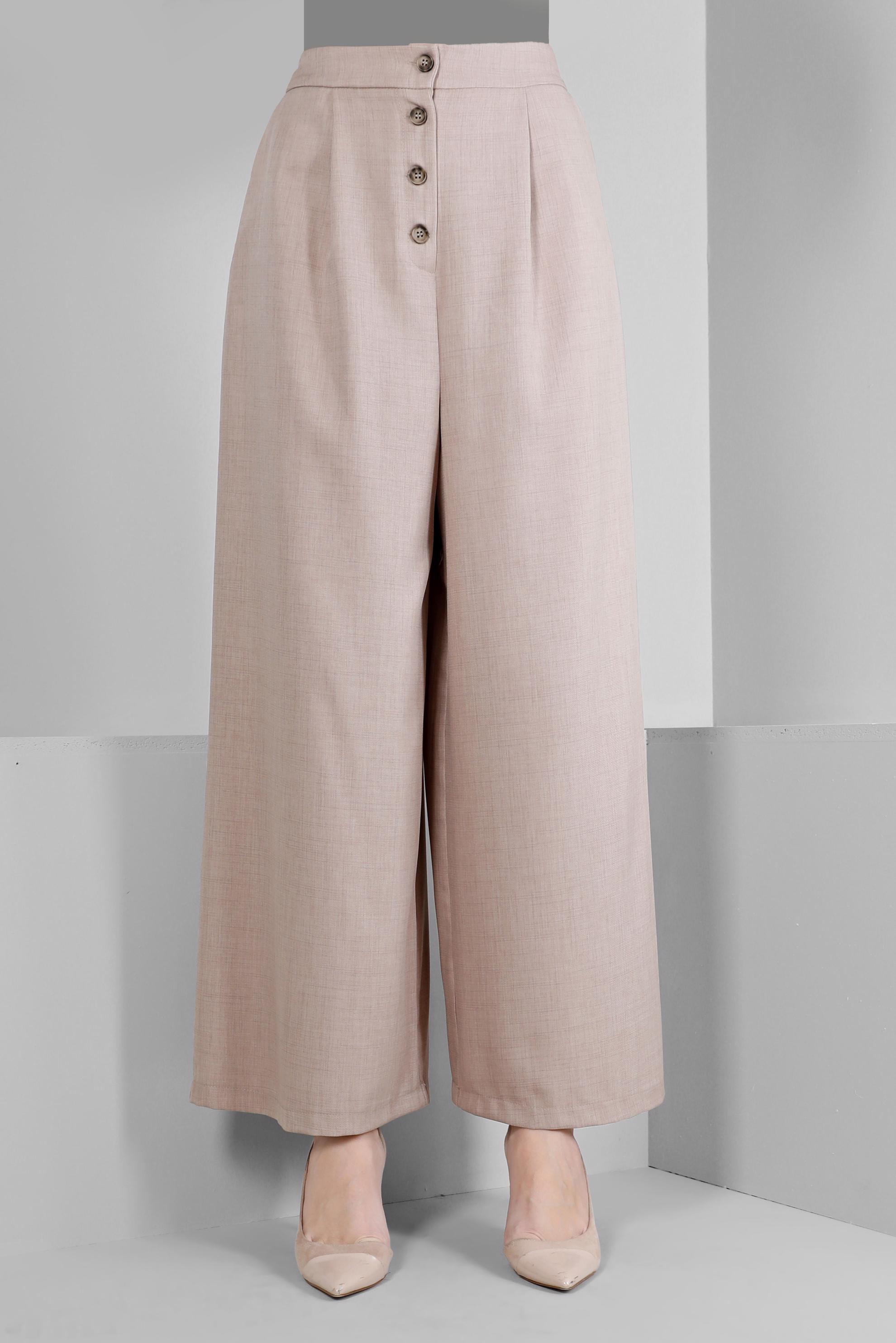 Tesettür giyim BEJ DÜĞMELİ BOL PAÇA PANTOLON 70457 