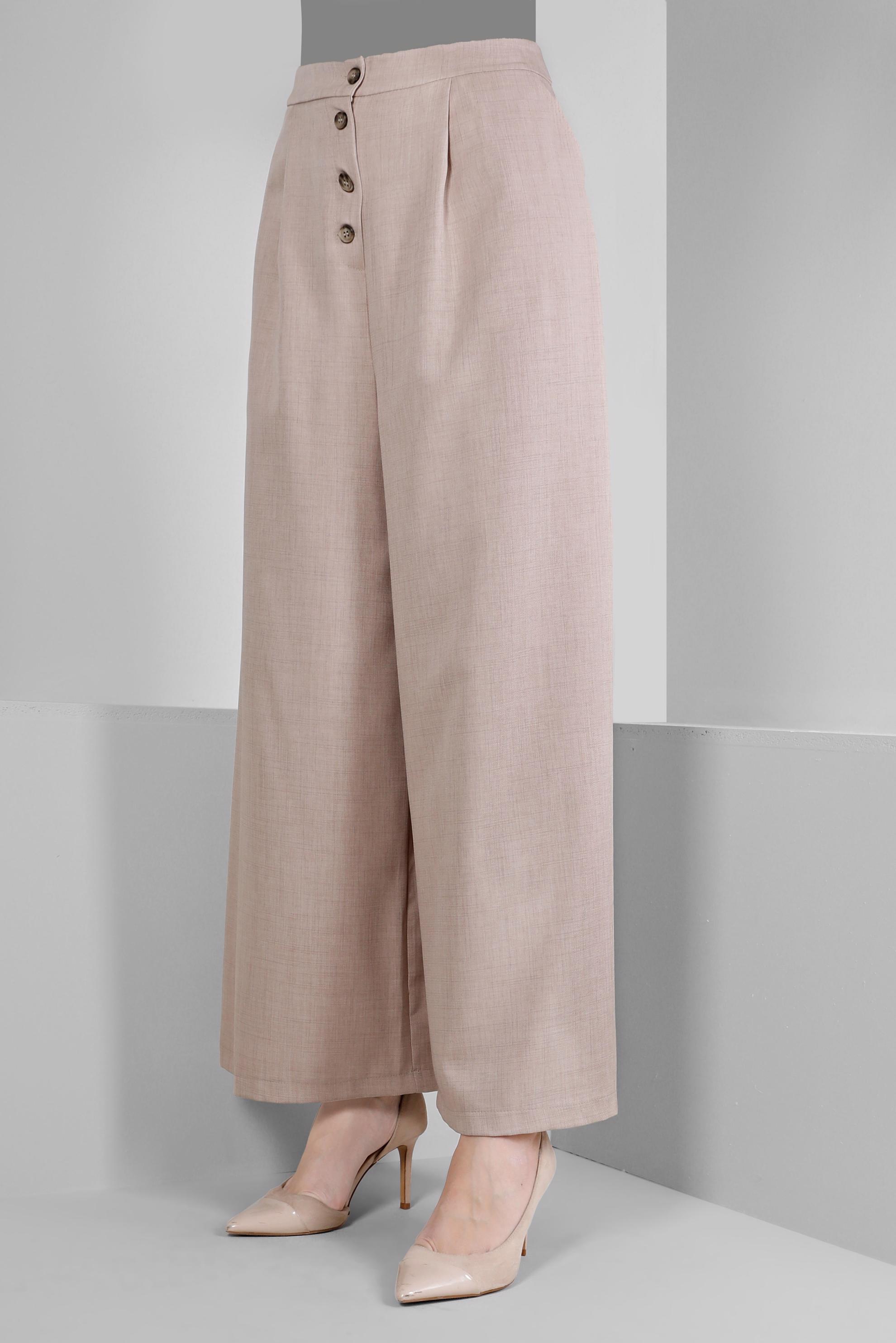 Tesettür giyim BEJ DÜĞMELİ BOL PAÇA PANTOLON 70457 