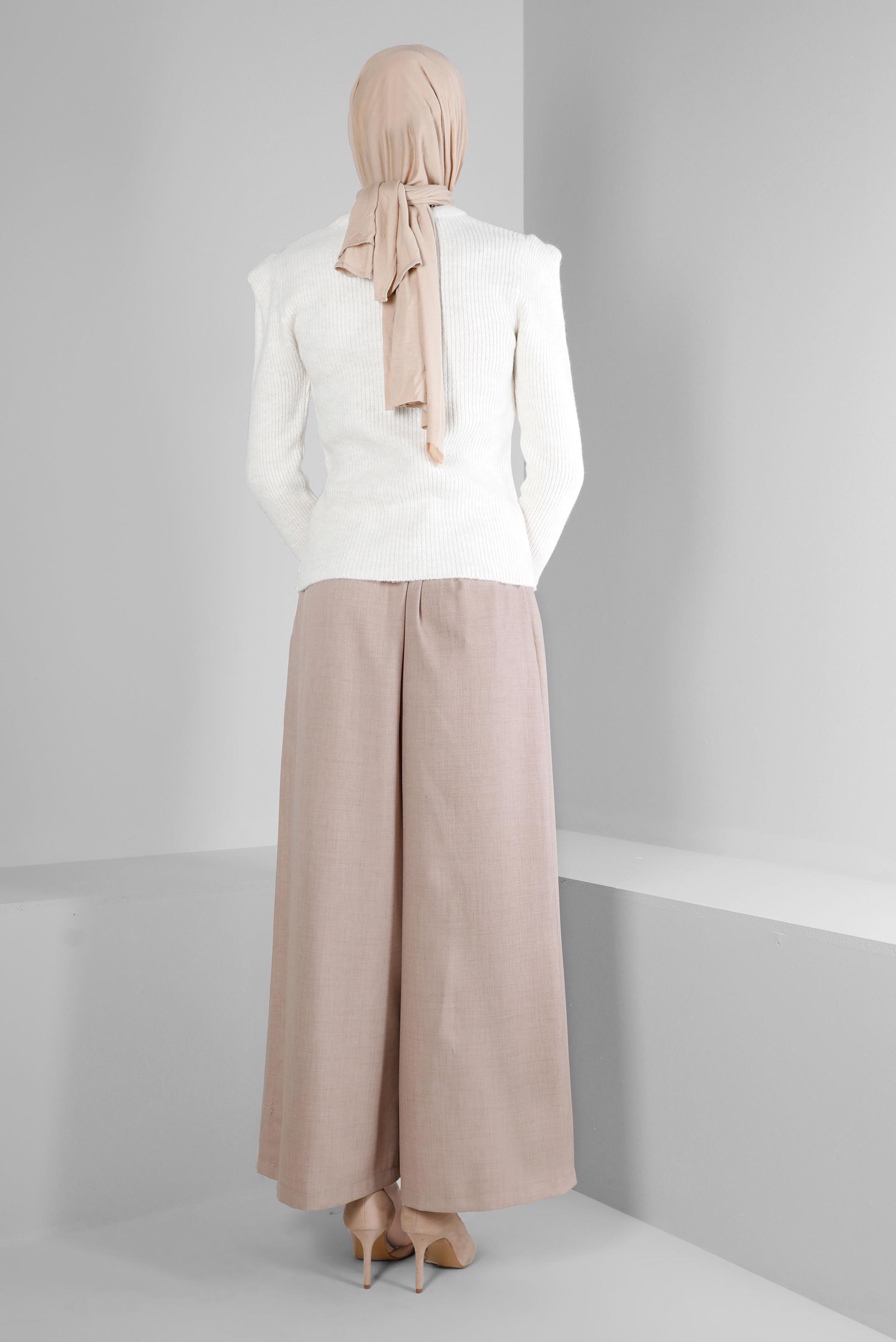 Tesettür giyim BEJ DÜĞMELİ BOL PAÇA PANTOLON 70457 