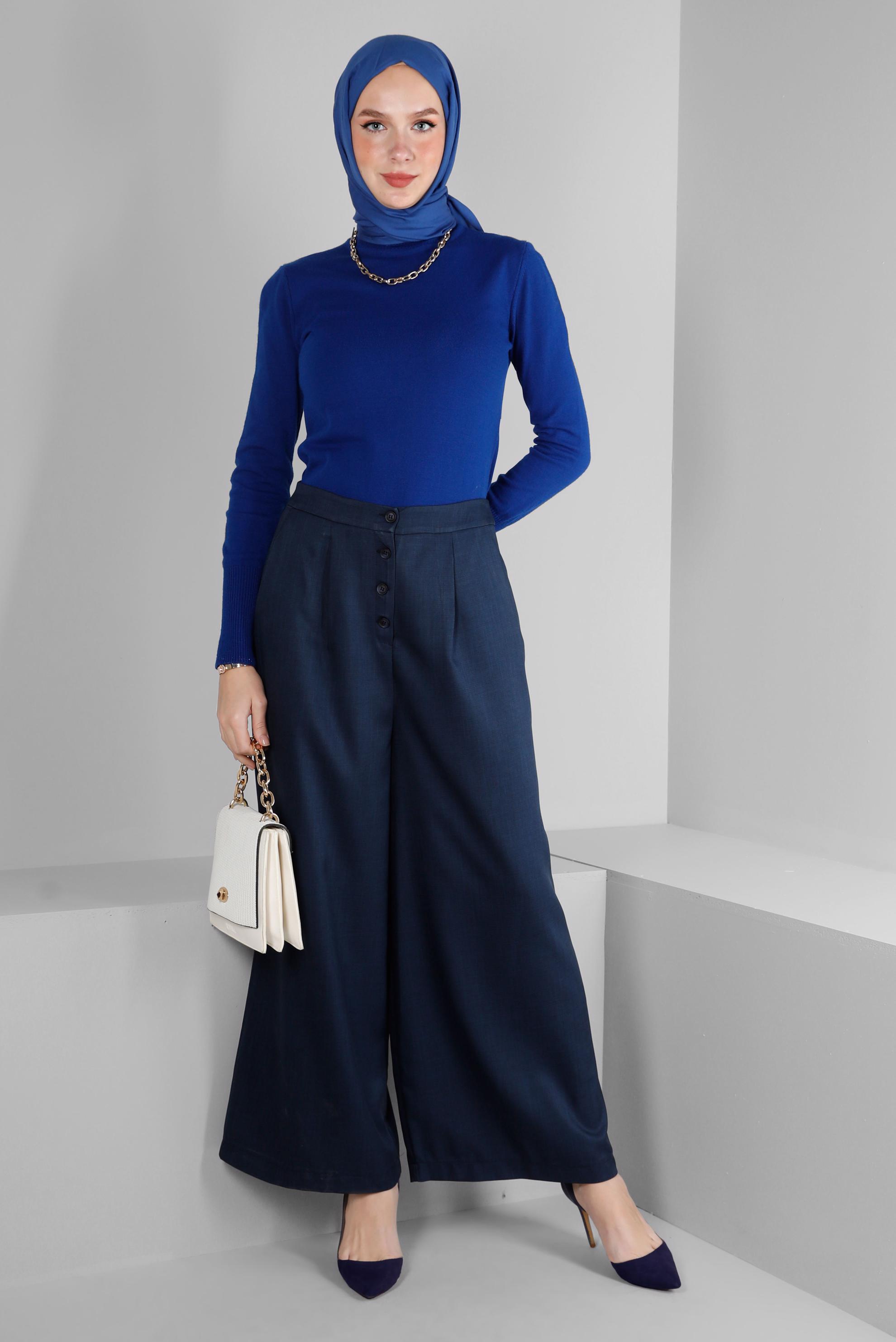 Vêtements hijab BLEU MARINE PANTALON LARGE BOUTONS 70457