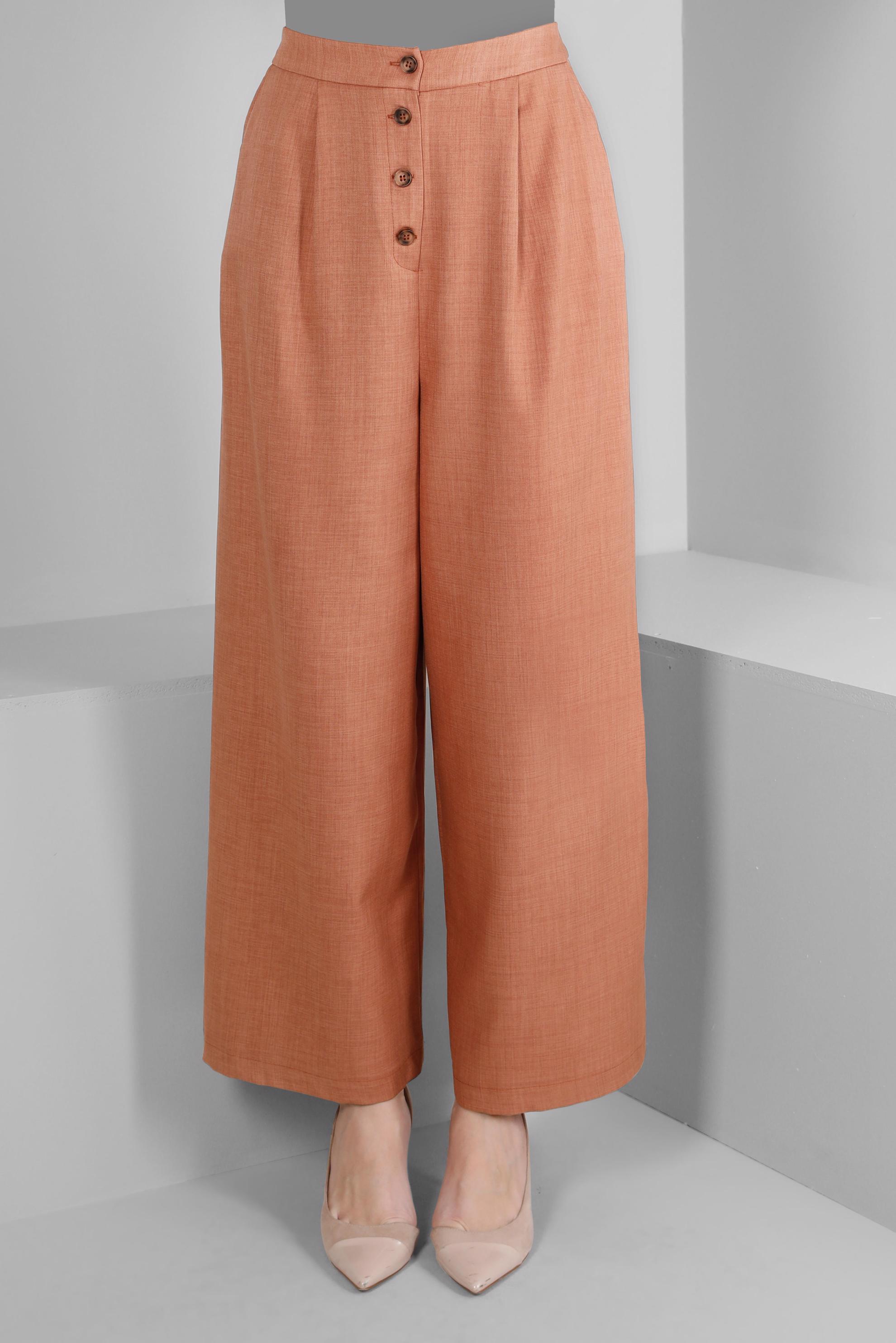 Tesettür giyim KAHVE DÜĞMELİ BOL PAÇA PANTOLON 70457 