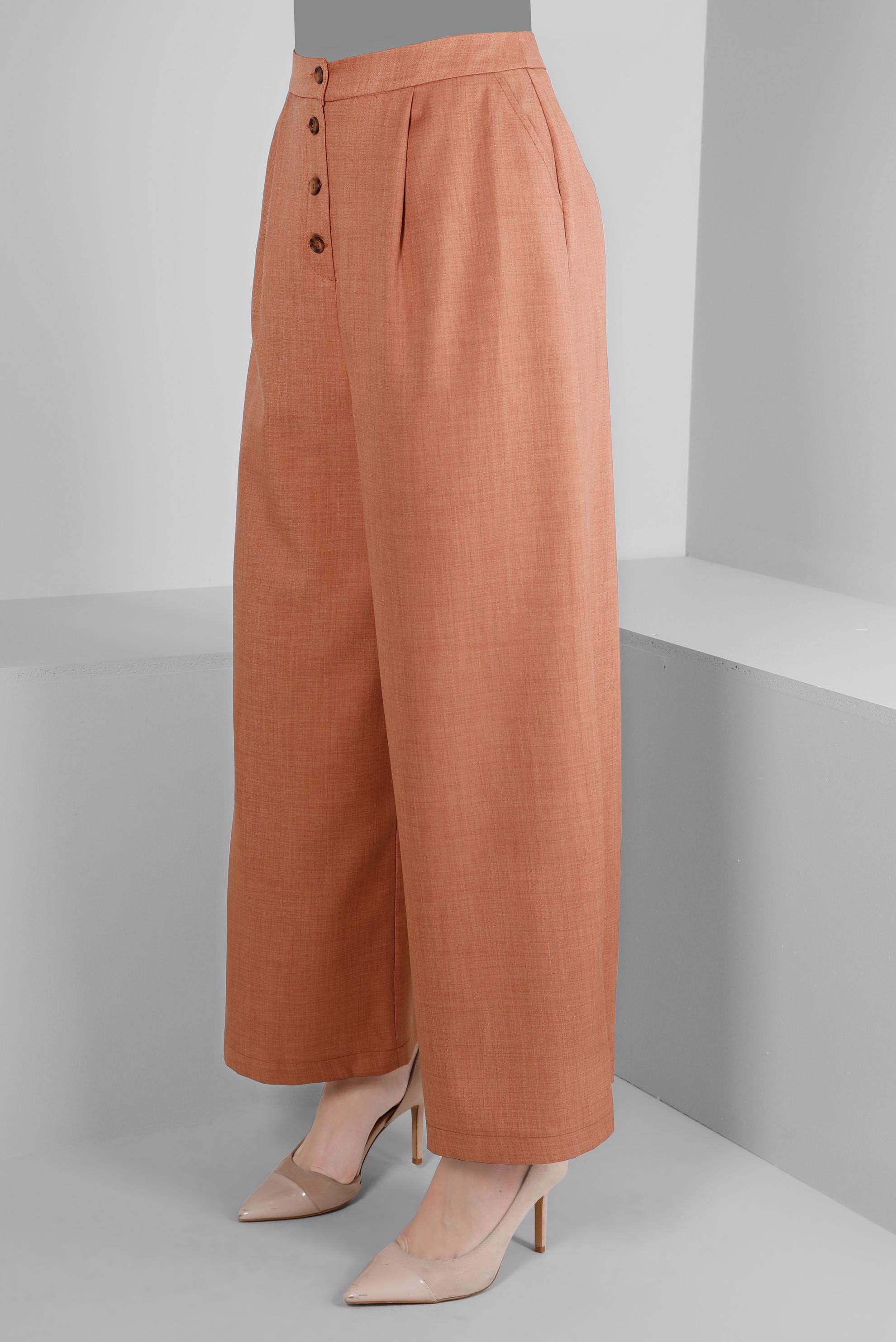 Tesettür giyim KAHVE DÜĞMELİ BOL PAÇA PANTOLON 70457 