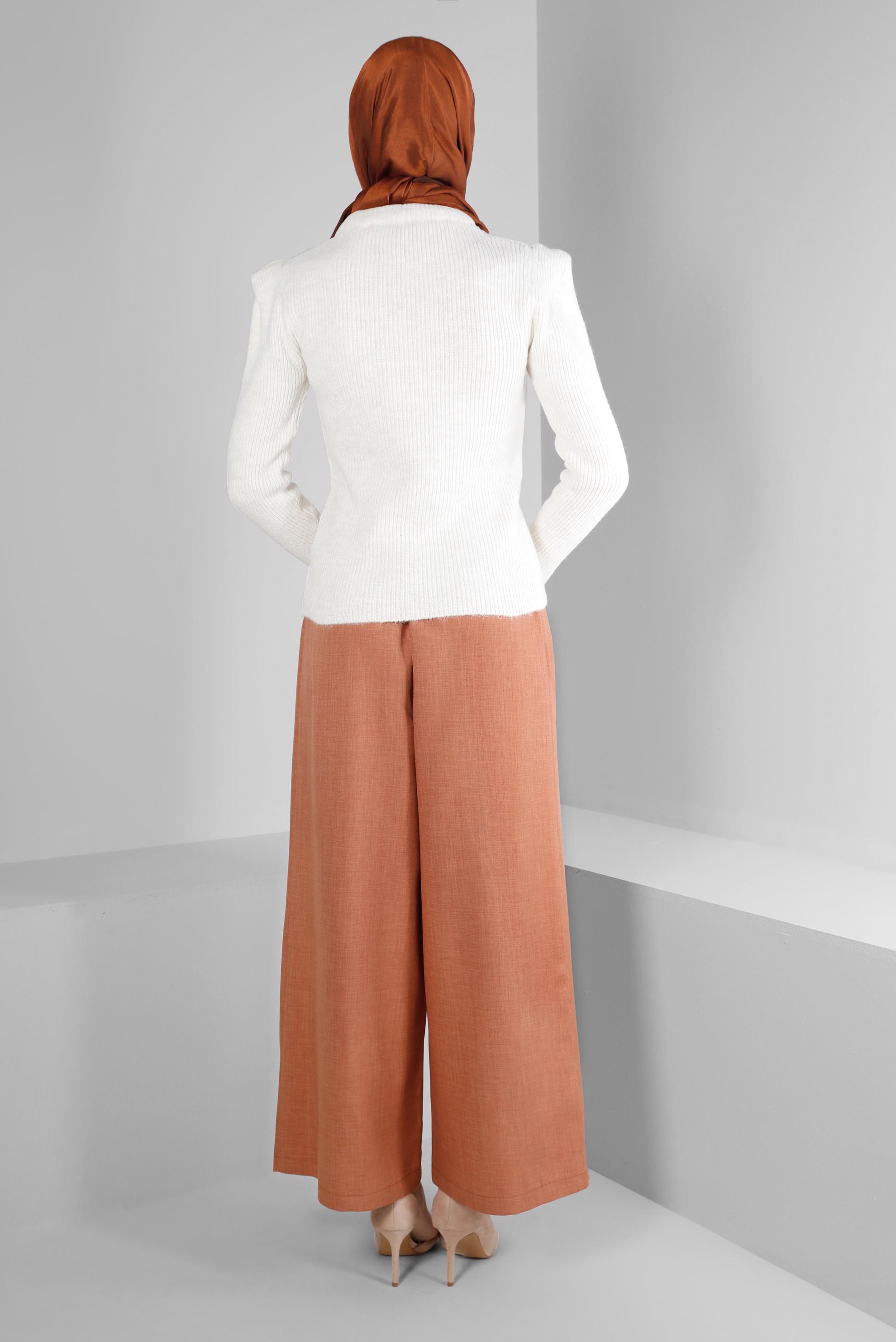 Tesettür giyim KAHVE DÜĞMELİ BOL PAÇA PANTOLON 70457 