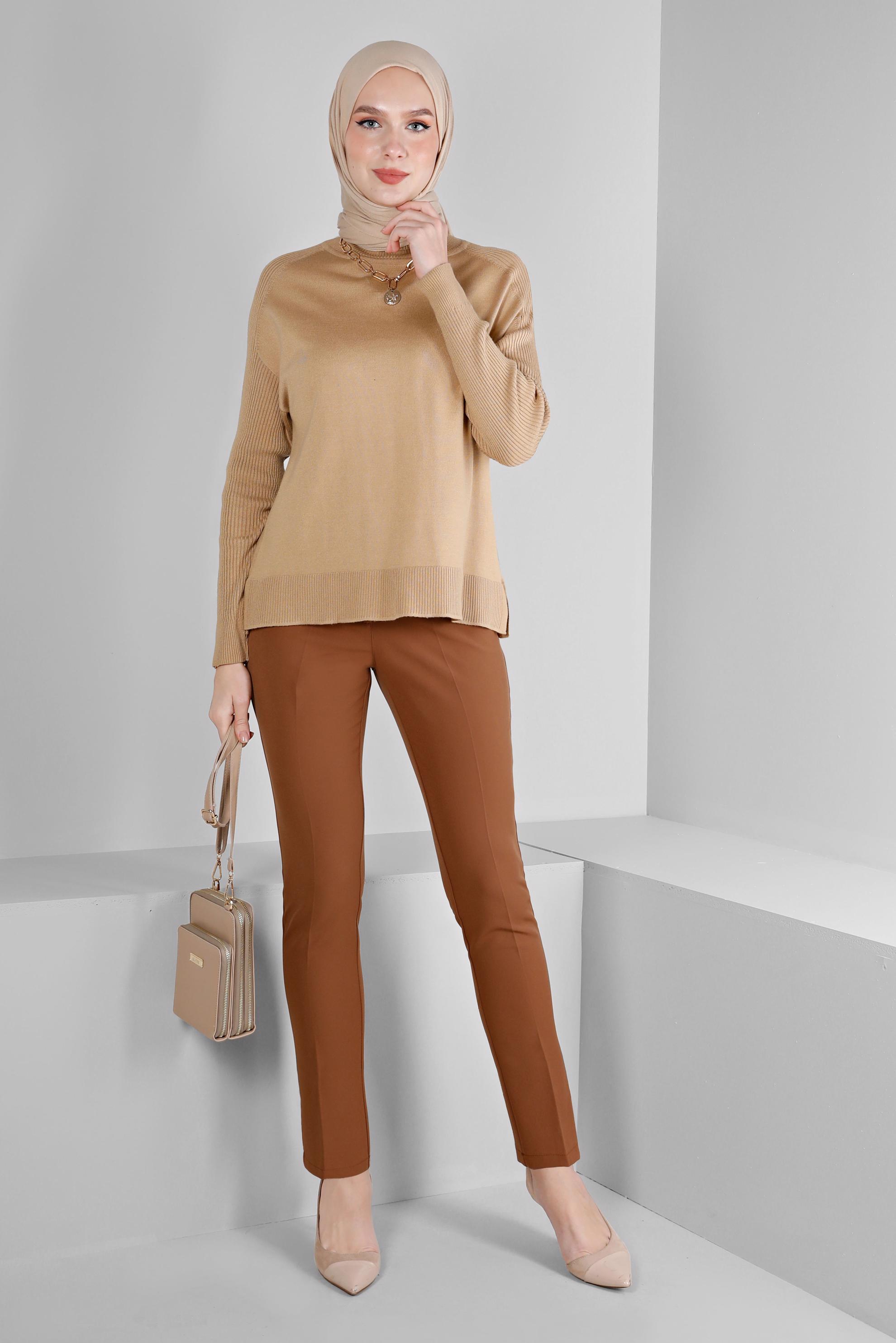 Tesettür giyim TABA DÜĞMELİ KLASİK KESİM PANTOLON 70459 