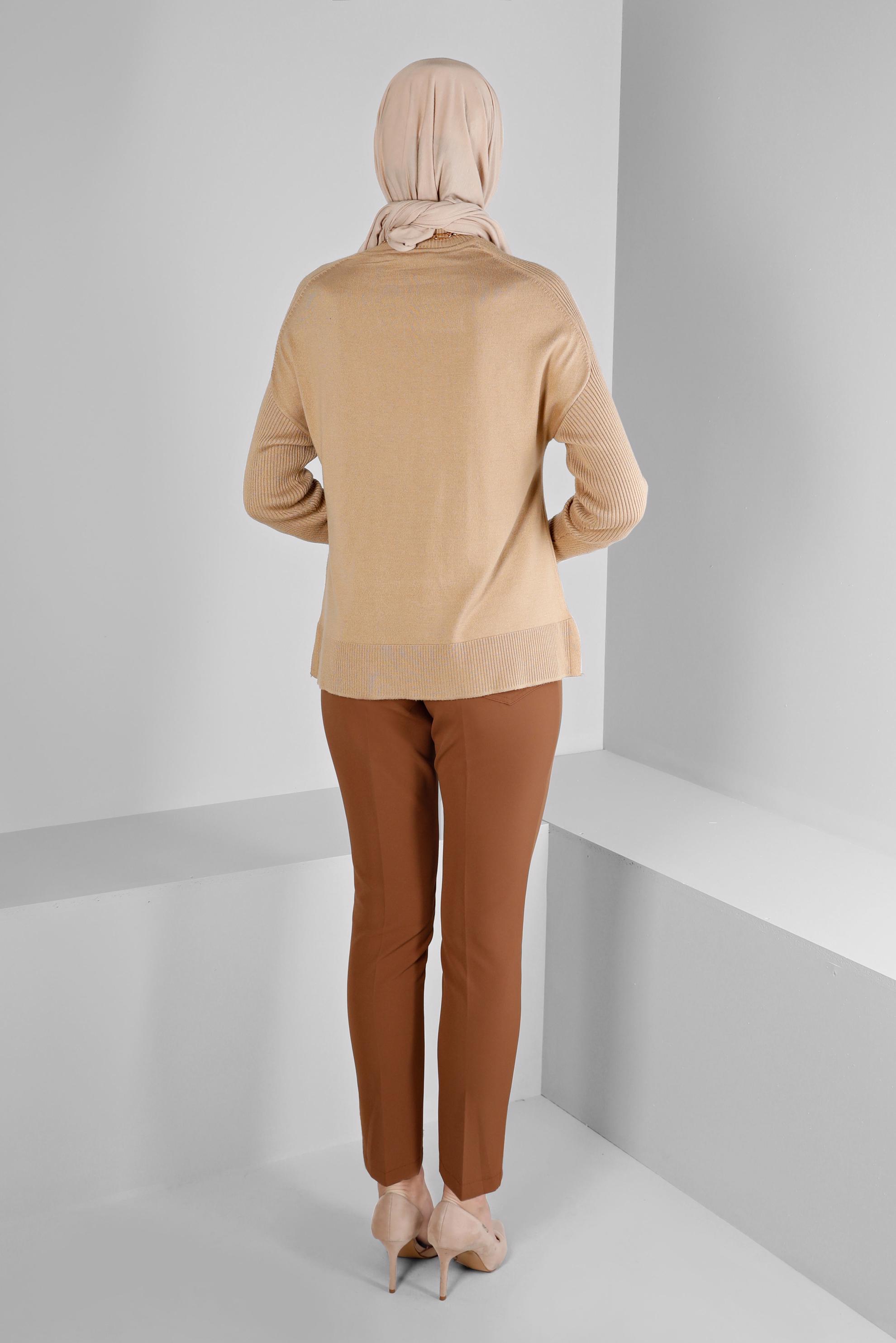 Tesettür giyim TABA DÜĞMELİ KLASİK KESİM PANTOLON 70459 