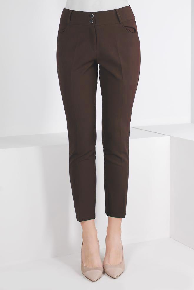 Tesettür giyim VİZON DÜĞMELİ KLASİK KESİM PANTOLON 70459 