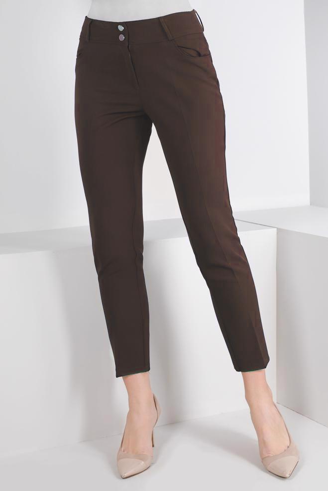 Tesettür giyim VİZON DÜĞMELİ KLASİK KESİM PANTOLON 70459 