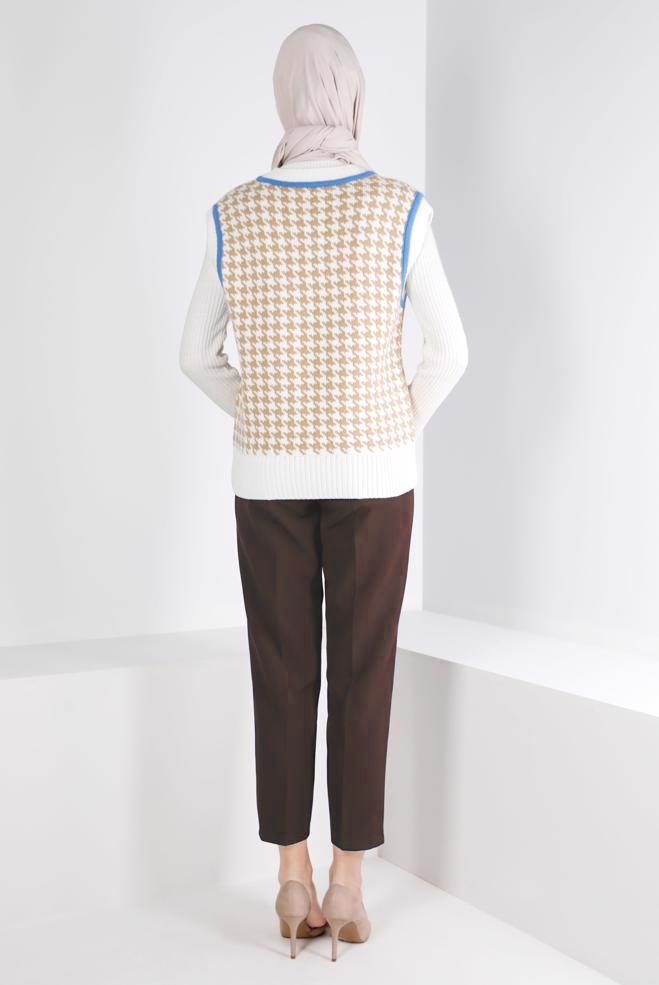 Tesettür giyim VİZON DÜĞMELİ KLASİK KESİM PANTOLON 70459 