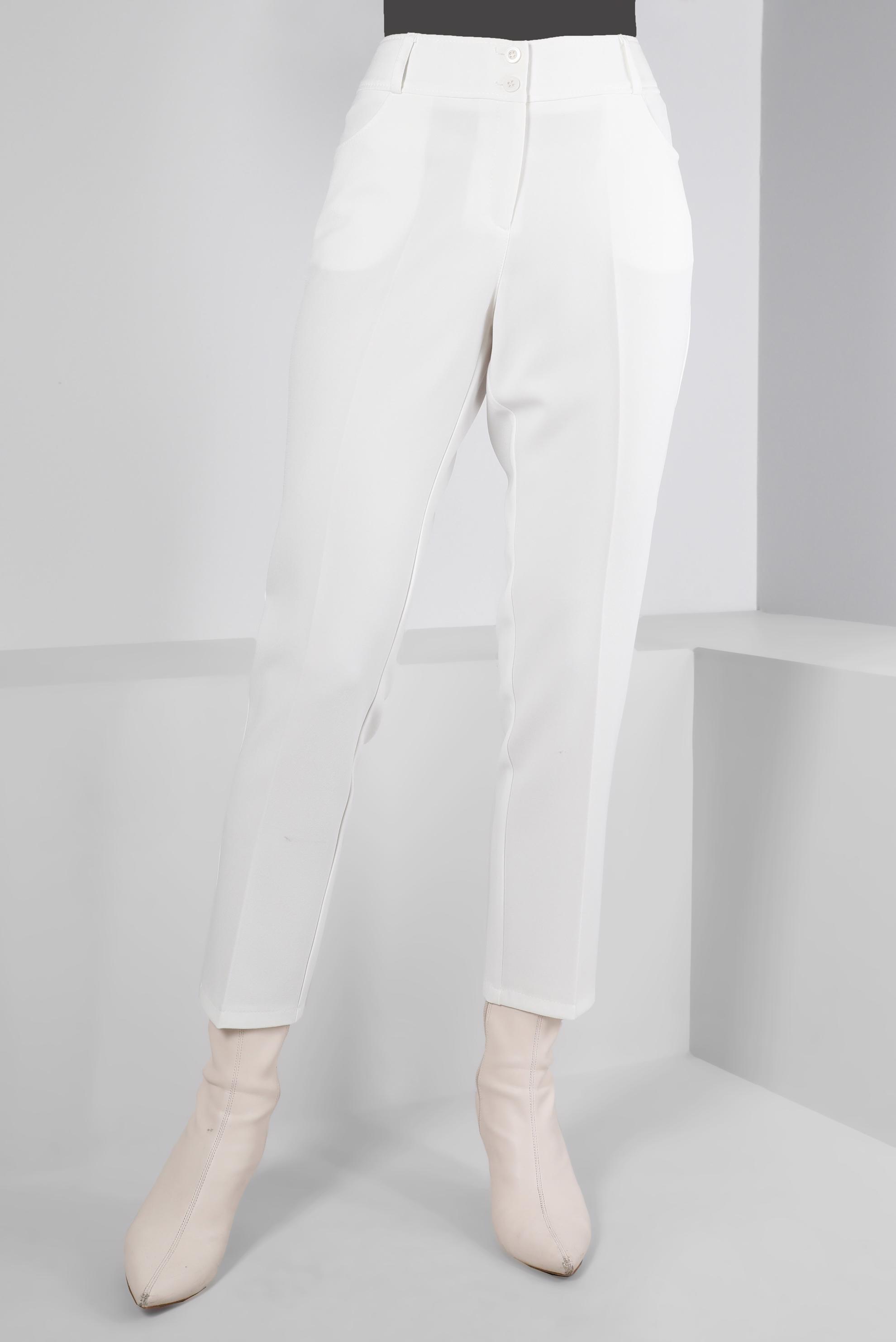 Tesettür giyim BEYAZ DÜĞMELİ DÜZ KESİM PANTOLON 70461