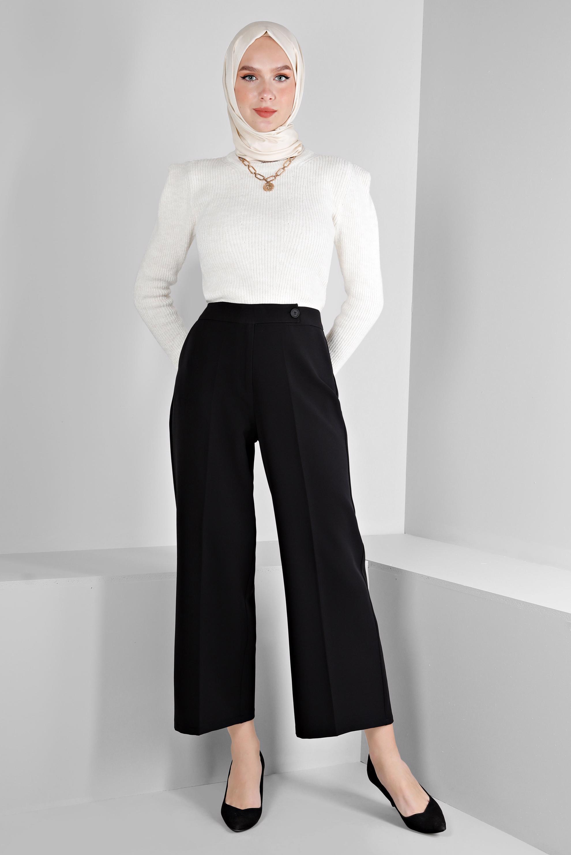 Tesettür giyim SİYAH GENİŞ PAÇA PANTOLON 70464 