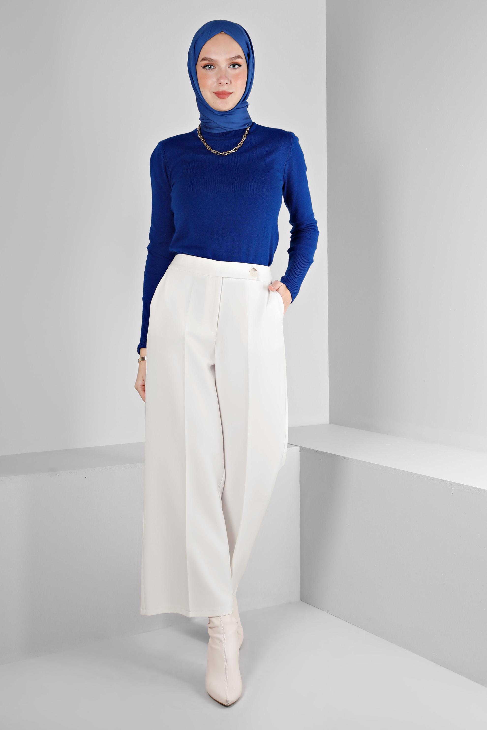 Tesettür giyim BEYAZ GENİŞ PAÇA PANTOLON 70464 