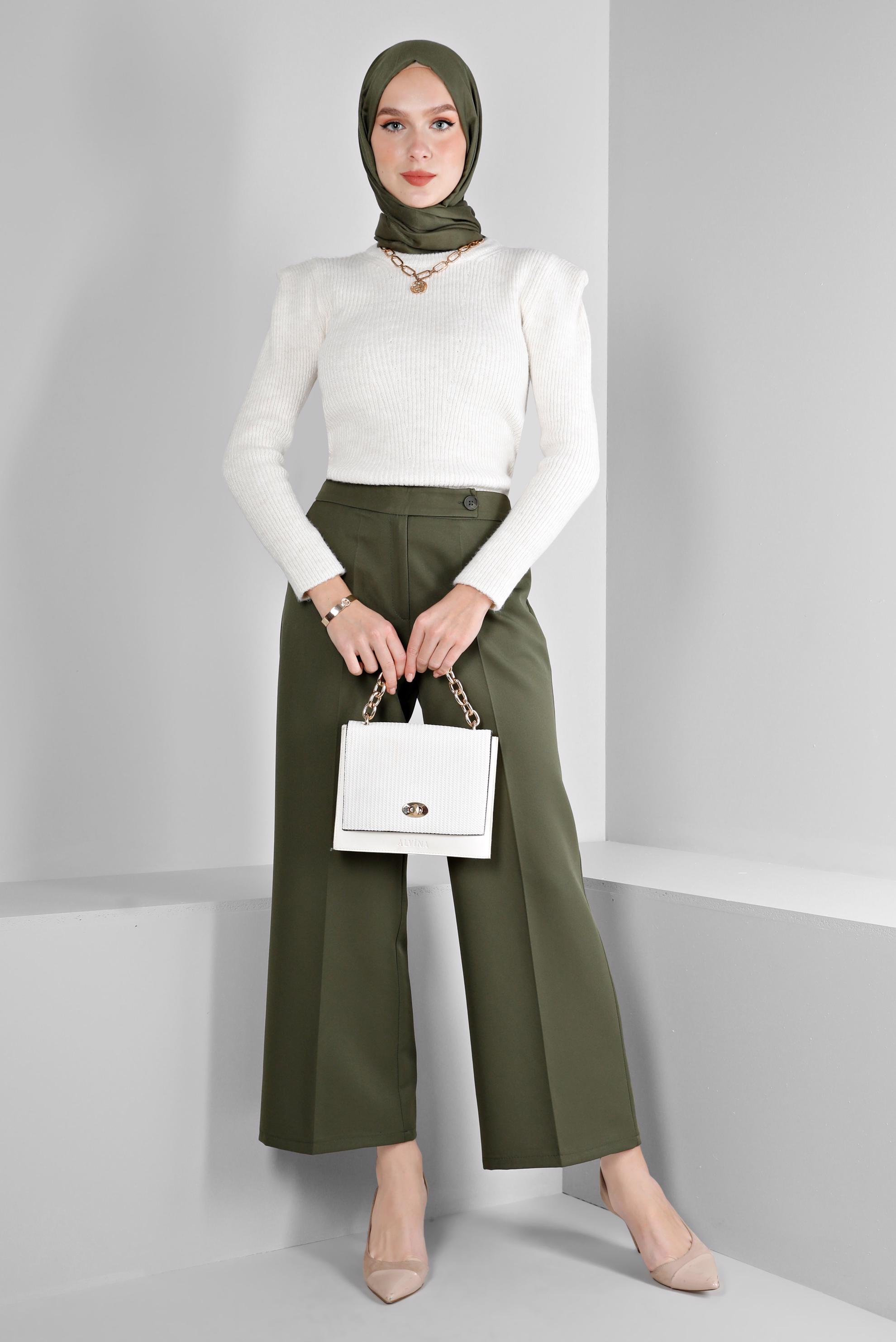 Tesettür giyim HAKİ GENİŞ PAÇA PANTOLON 70464 