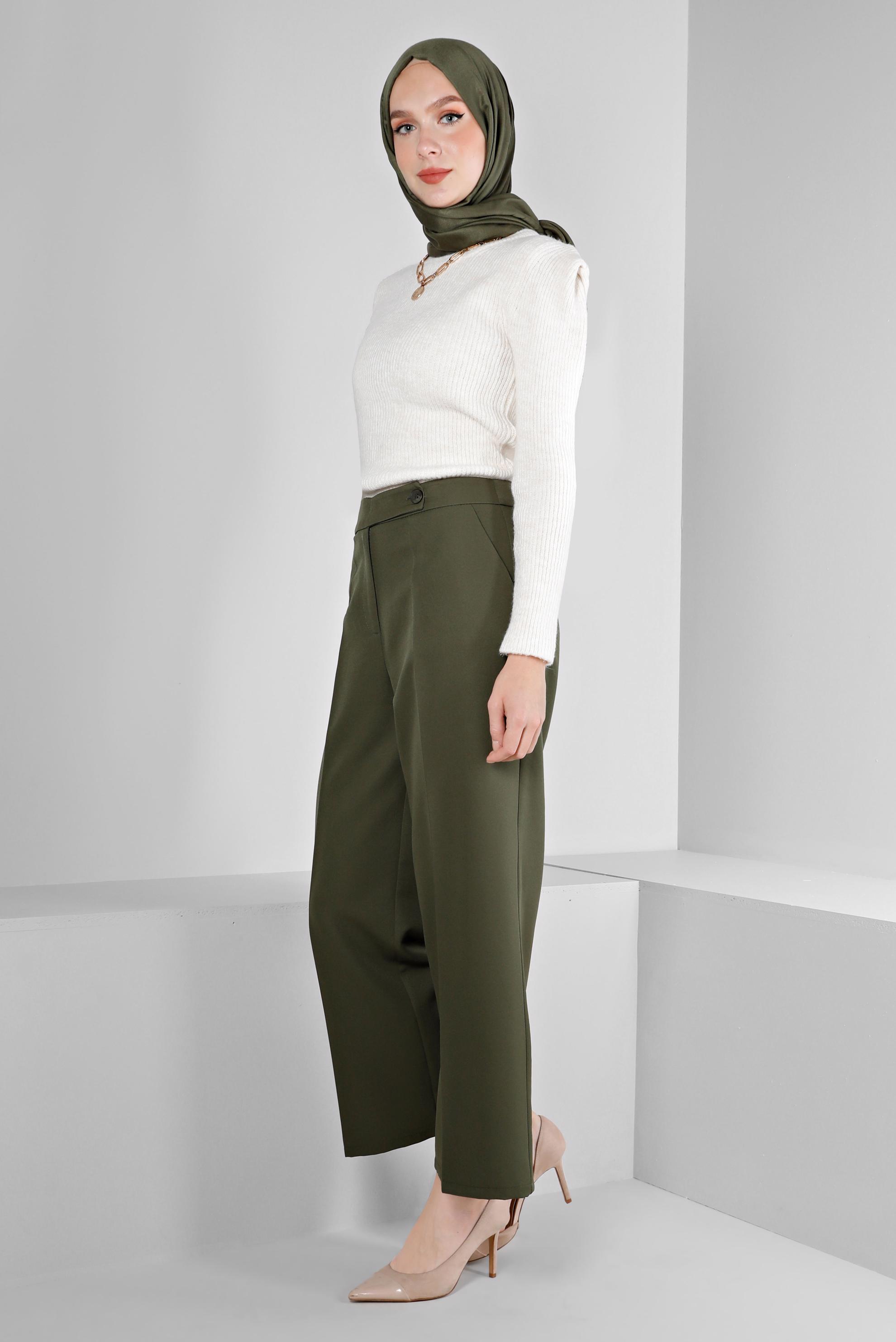 Tesettür giyim HAKİ GENİŞ PAÇA PANTOLON 70464 