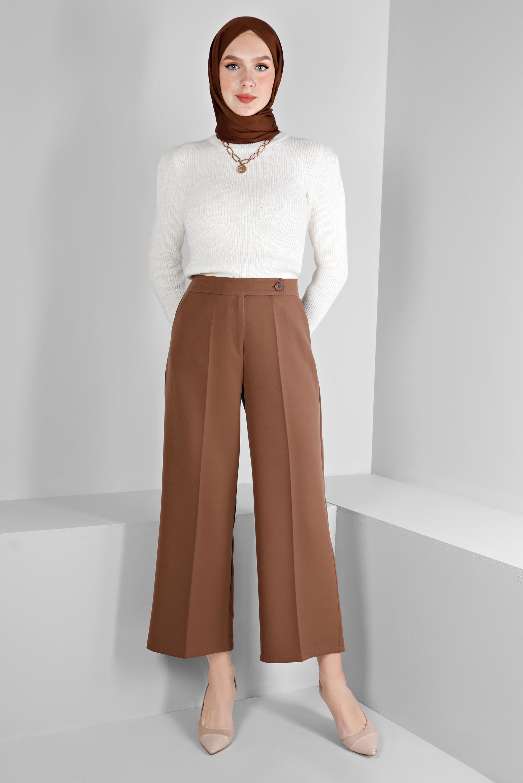 Tesettür giyim TABA GENİŞ PAÇA PANTOLON 70464 