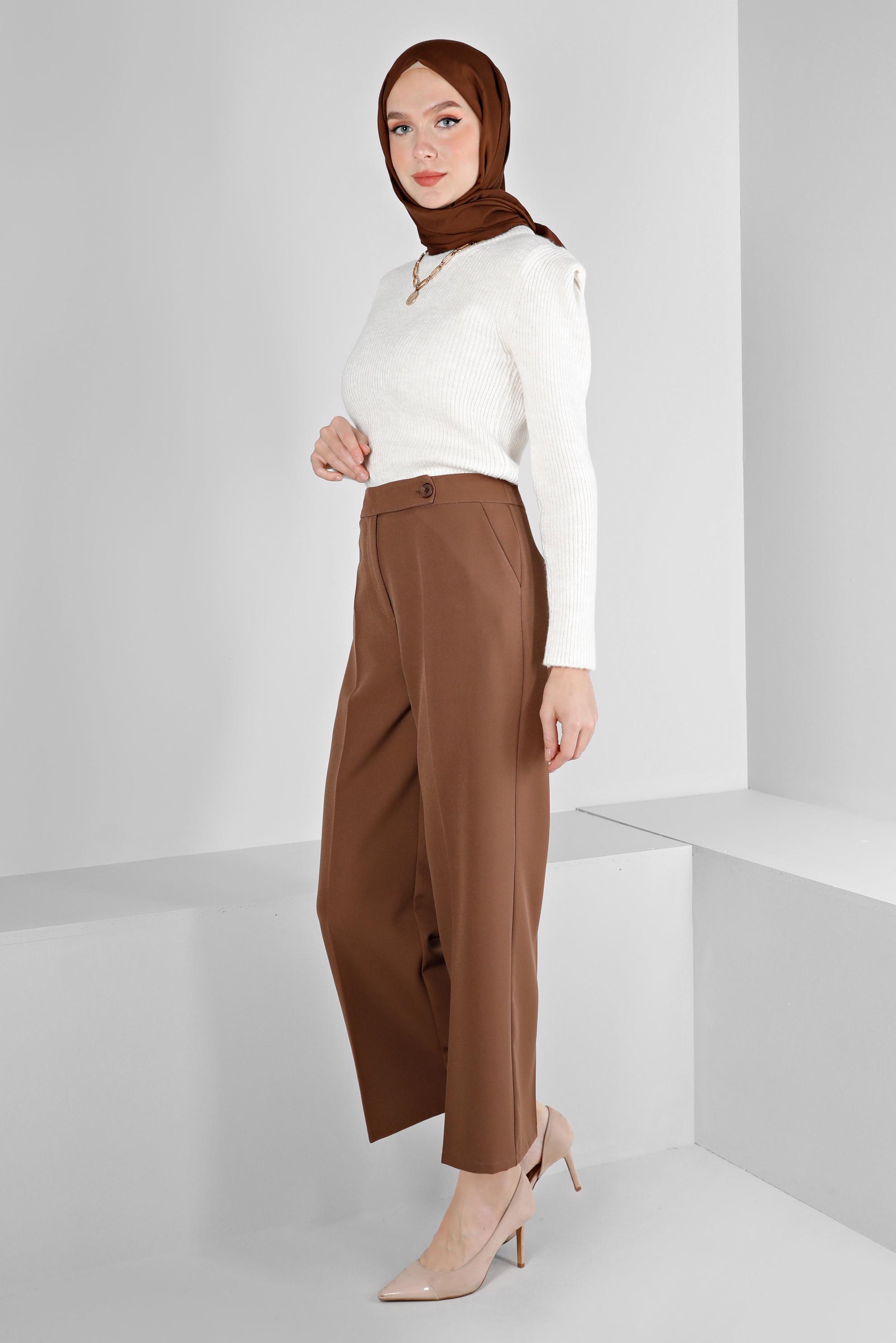 Tesettür giyim TABA GENİŞ PAÇA PANTOLON 70464 