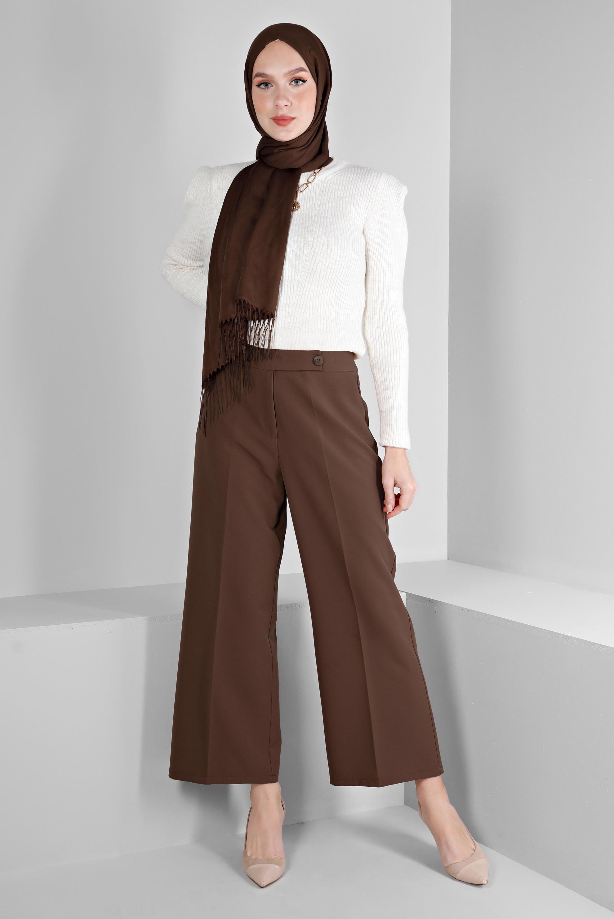 Tesettür giyim VİZON GENİŞ PAÇA PANTOLON 70464 