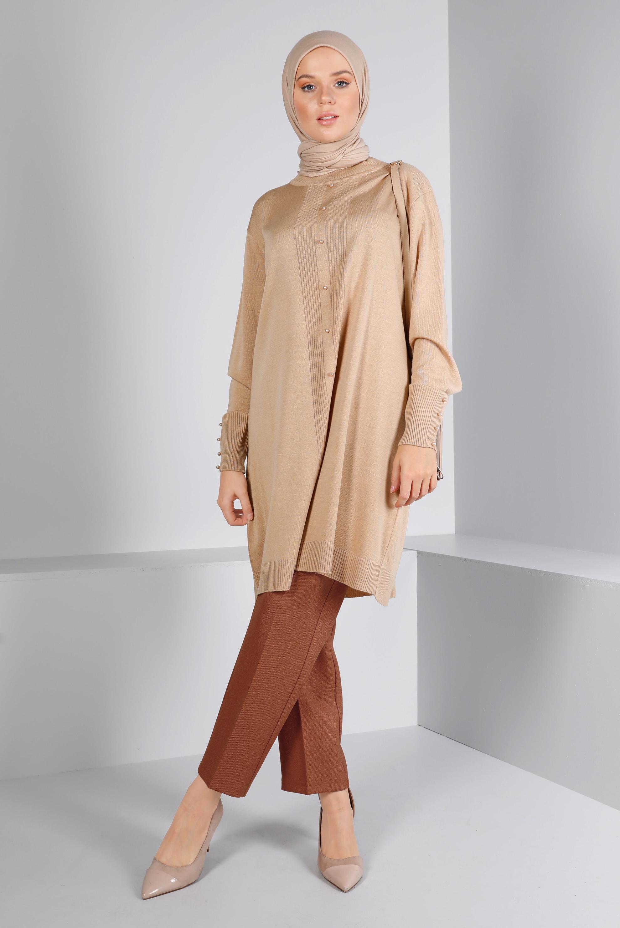 Tesettür giyim TURUNCU KLASİK KESİM DÜĞMELİ PANTOLON 70466