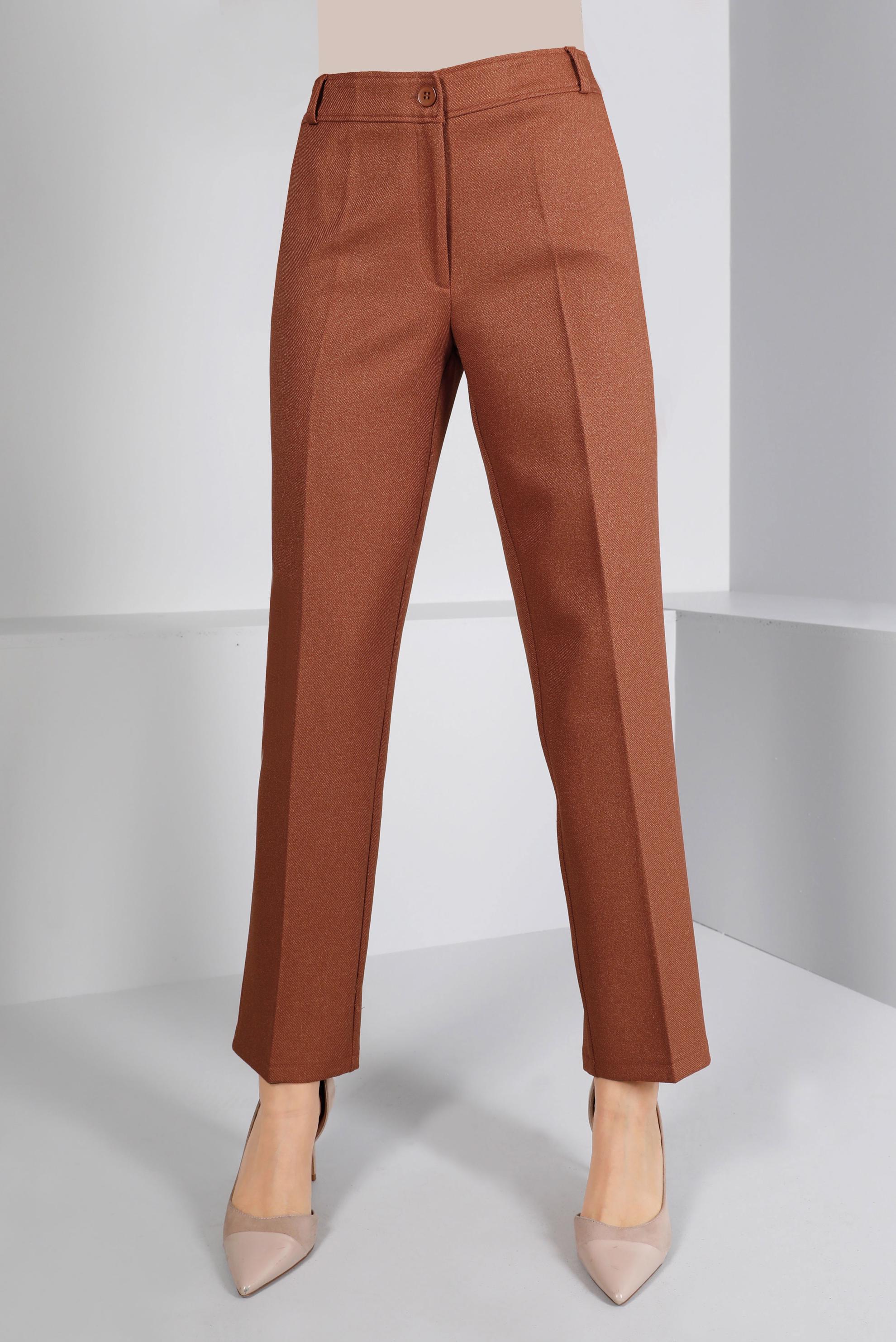 Tesettür giyim TURUNCU KLASİK KESİM DÜĞMELİ PANTOLON 70466