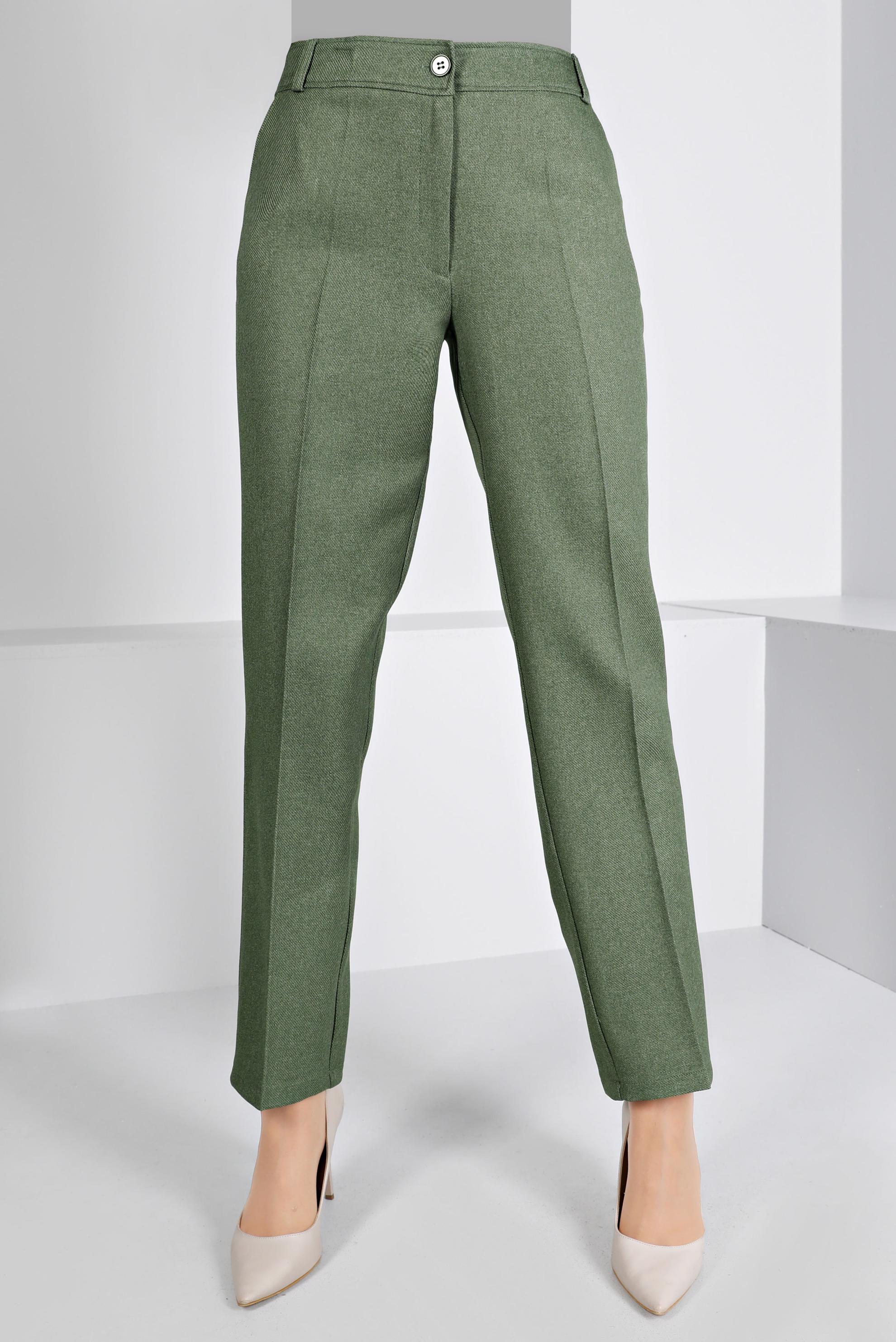 Tesettür giyim YEŞİL KLASİK KESİM DÜĞMELİ PANTOLON 70466