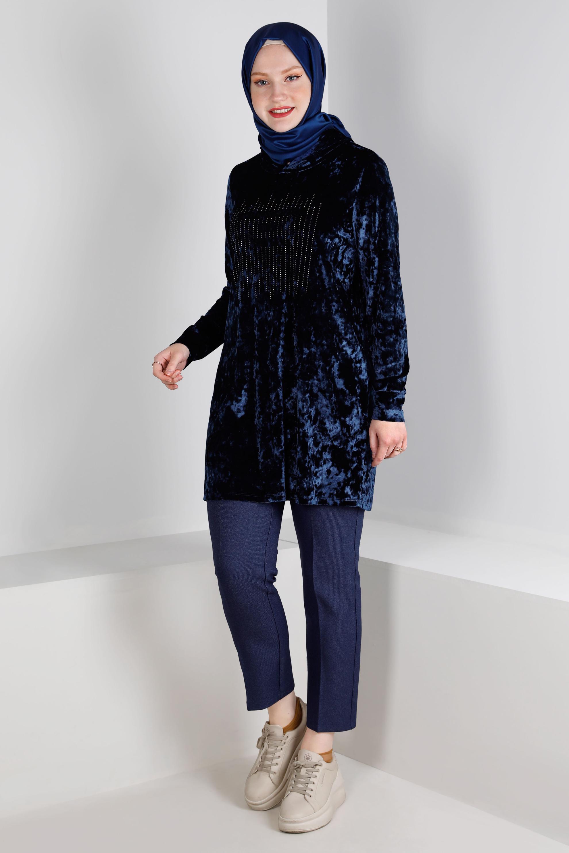 Hijab clothing NAVY BLUE BUTTONED CLASSIC CUT TROUSERS 70466