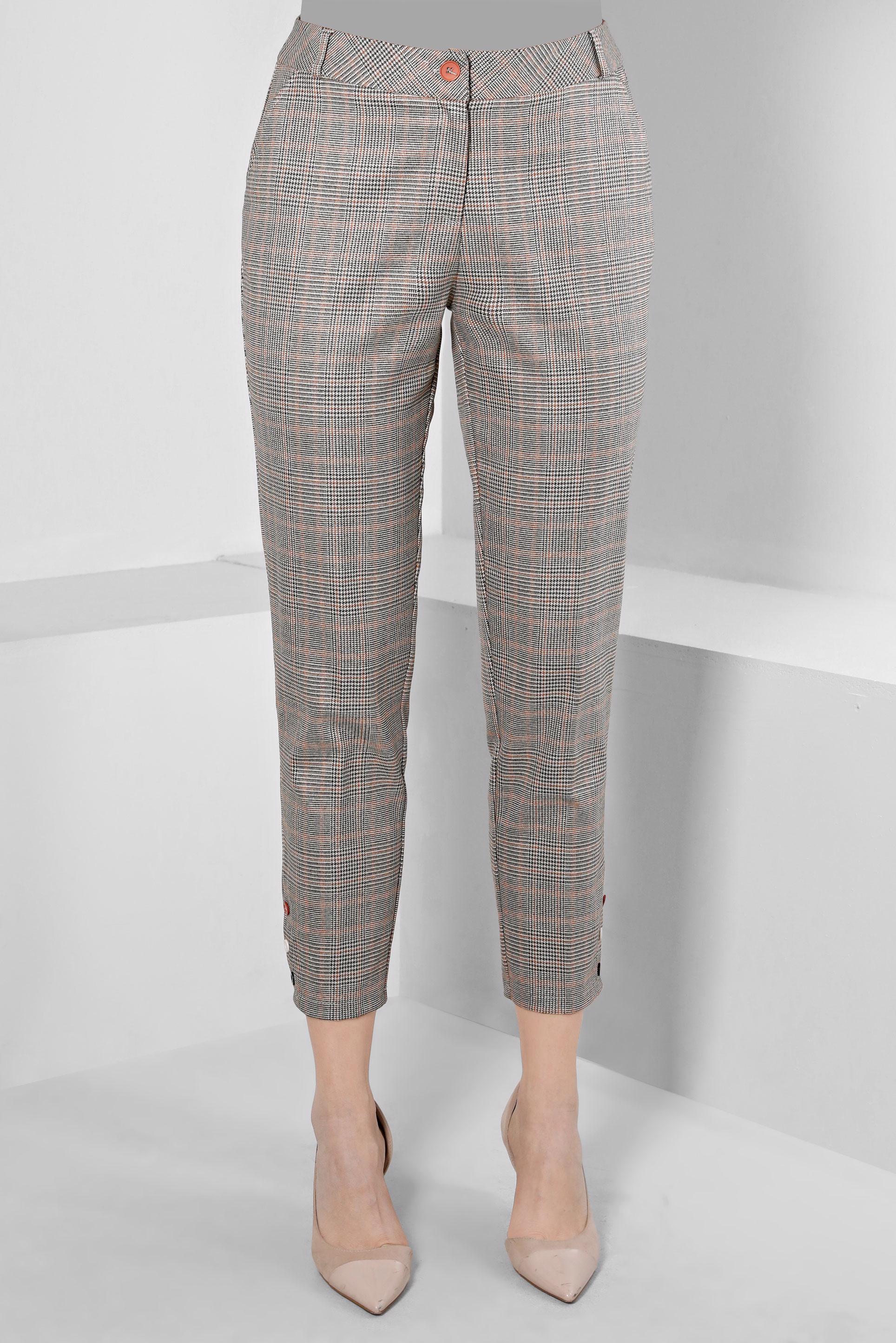 Tesettür giyim TURUNCU DÜĞME DETAYLI EKOSE PANTOLON 70467 