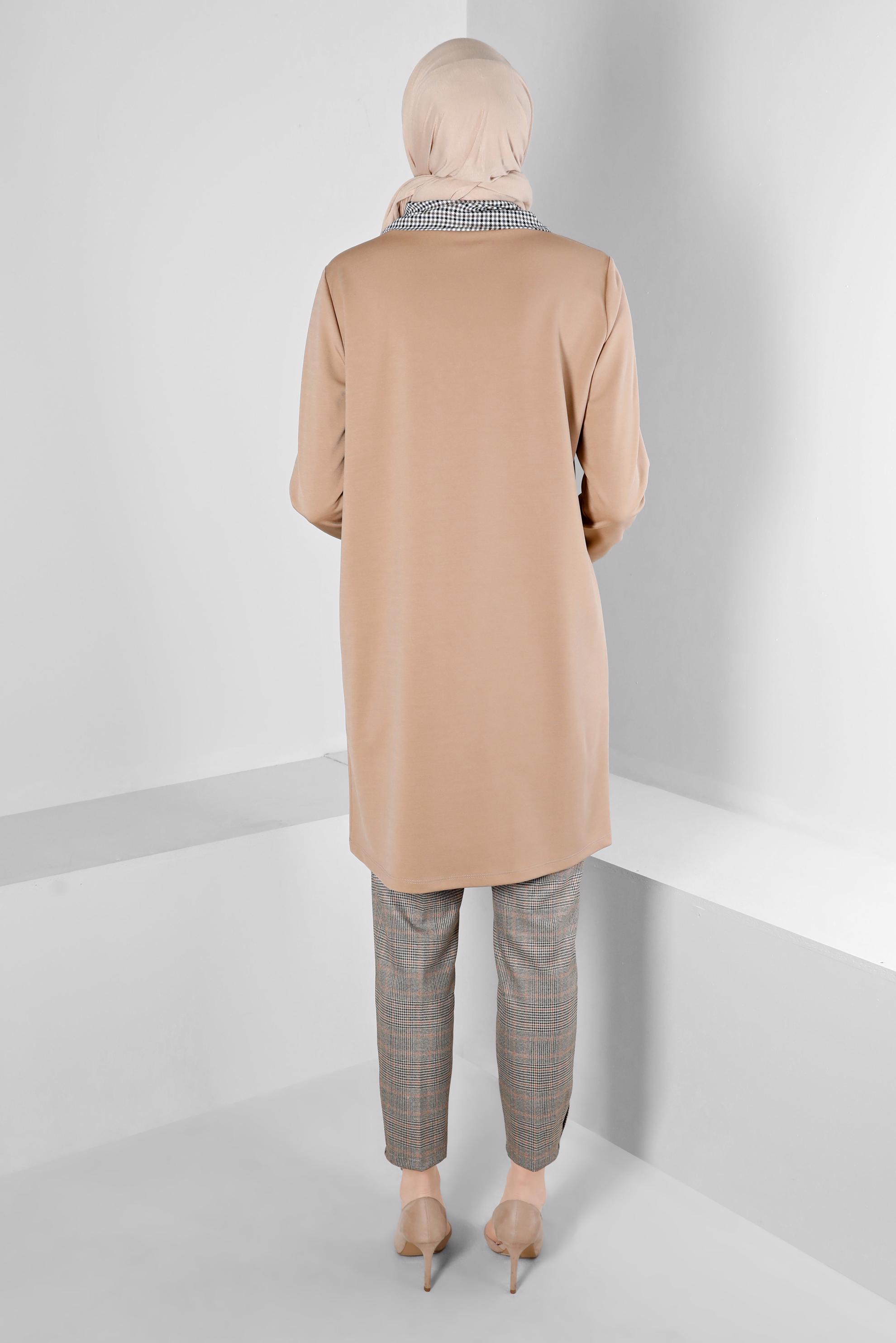 Tesettür giyim TURUNCU DÜĞME DETAYLI EKOSE PANTOLON 70467 